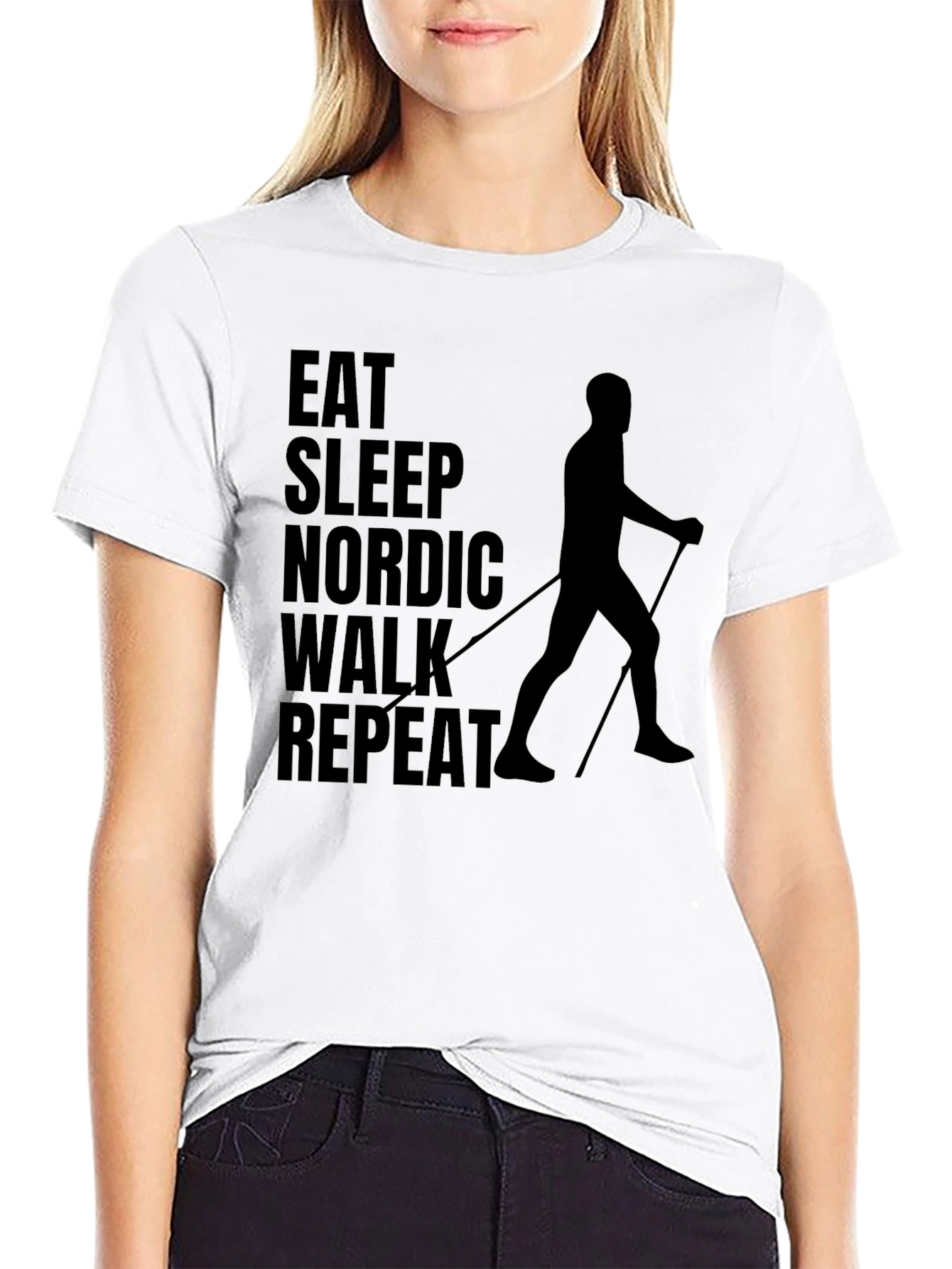Eat Sleep Nordic Walk Repeat Black T-Shirt
