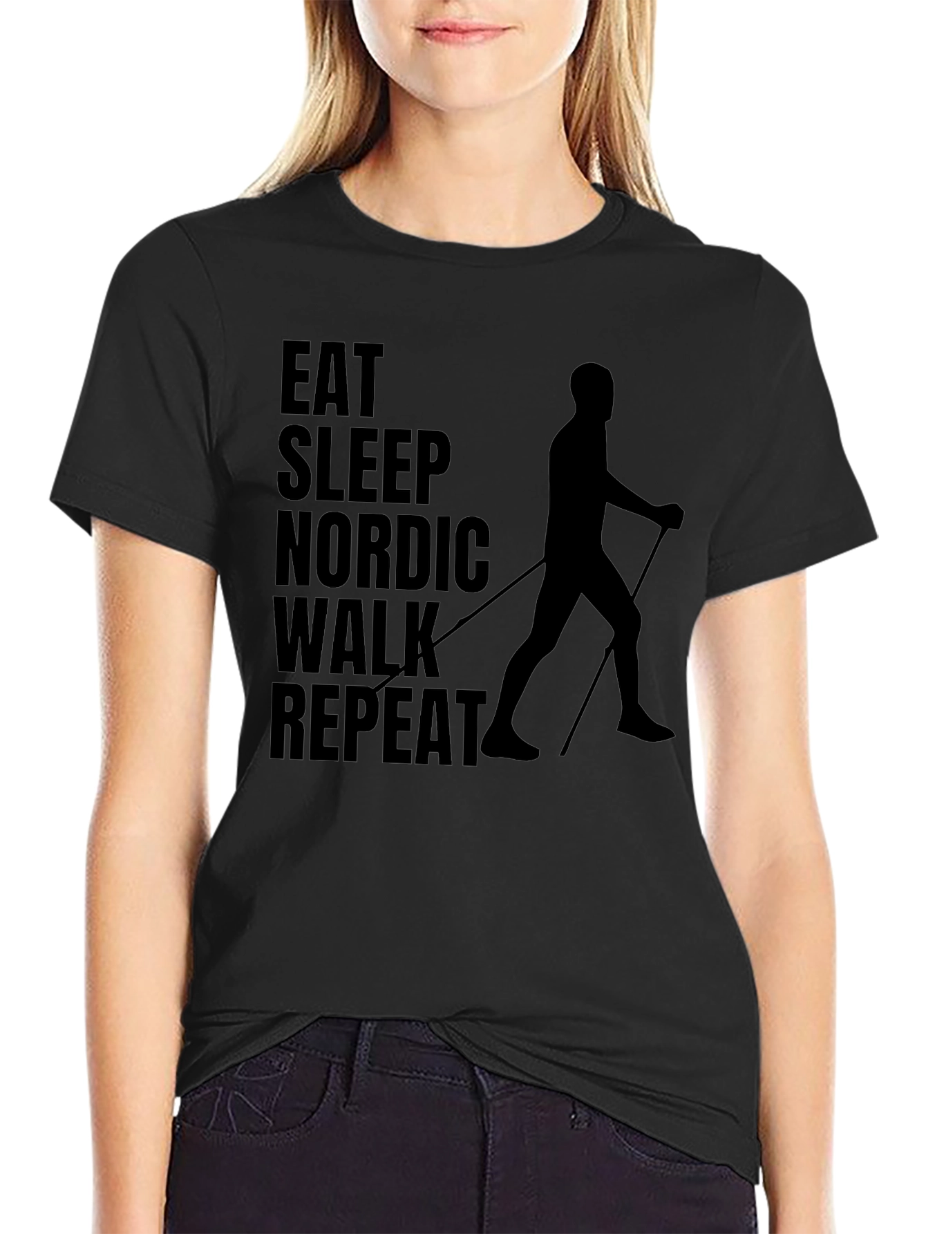 Eat Sleep Nordic Walk Repeat Black T-Shirt