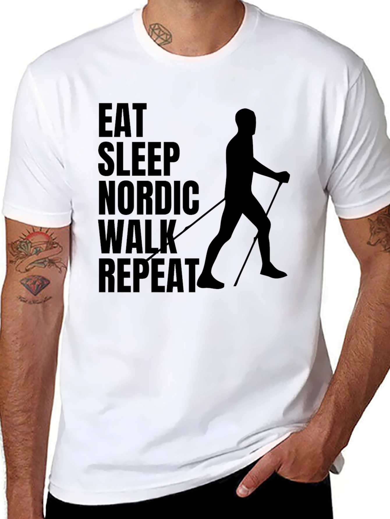 Eat Sleep Nordic Walk Repeat Black T-Shirt