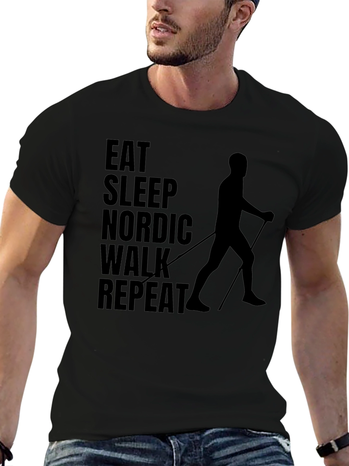 Eat Sleep Nordic Walk Repeat Black T-Shirt