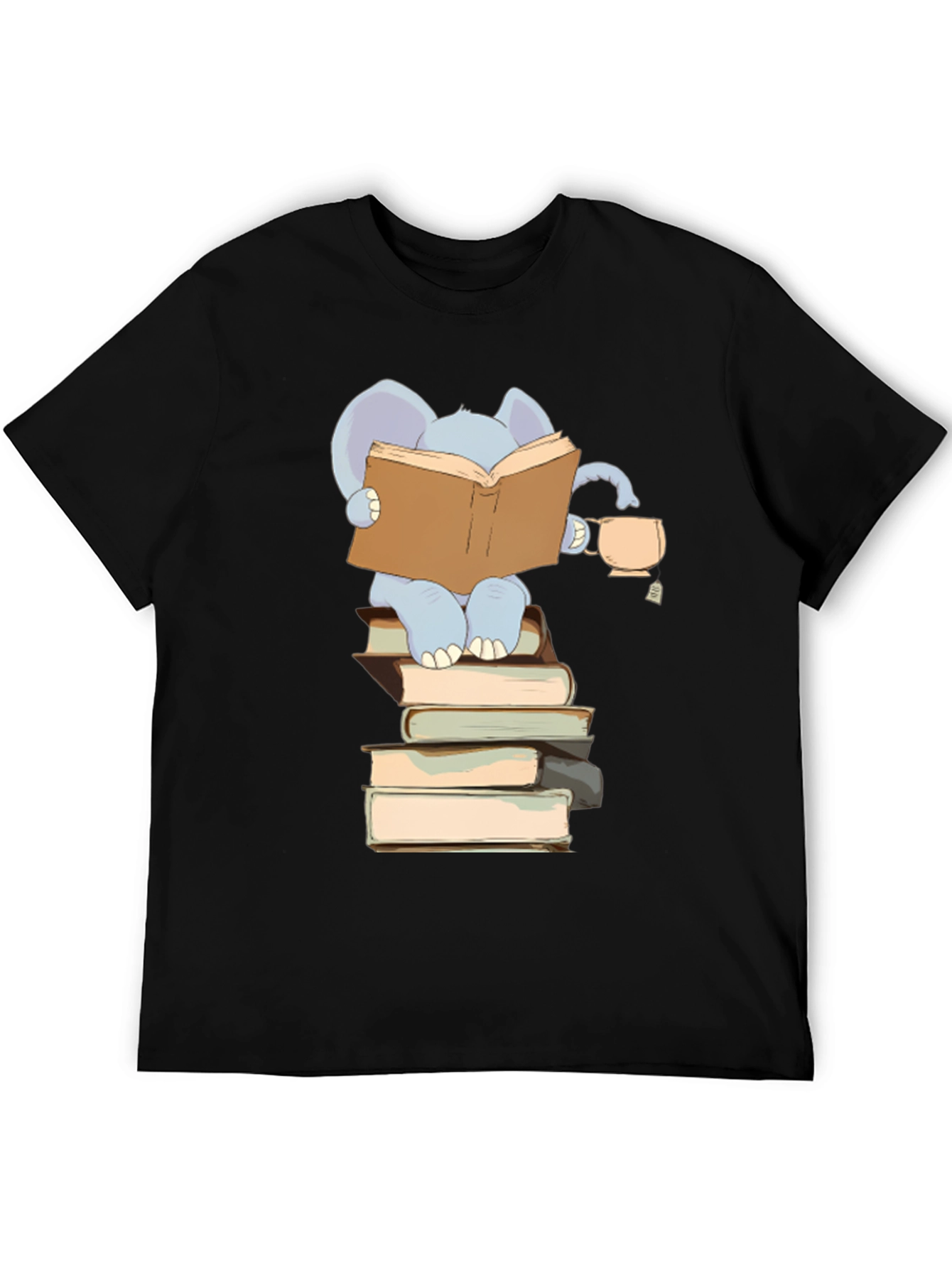 Elephant Reading Books T-Shirt - Black