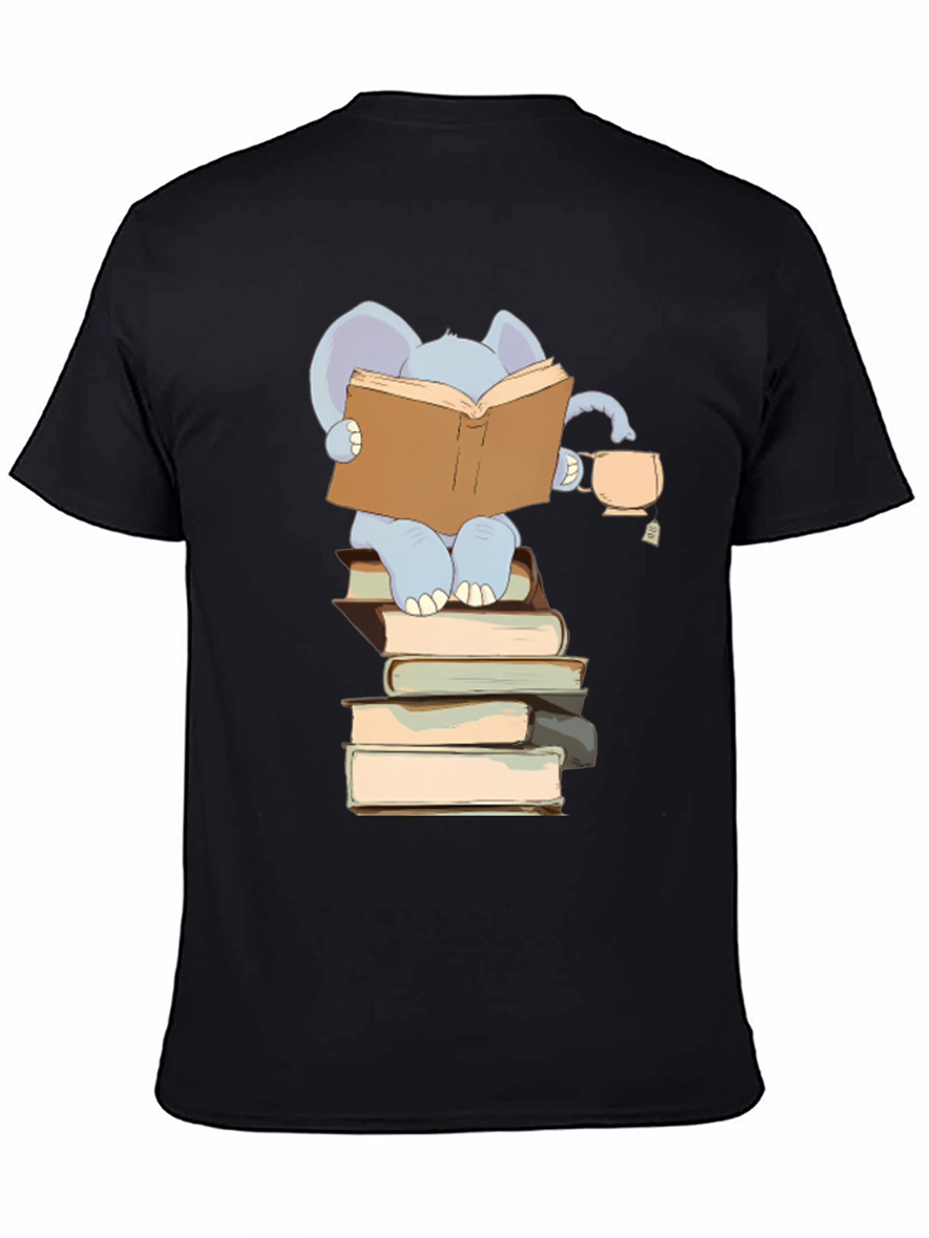 Elephant Reading Books T-Shirt - Black