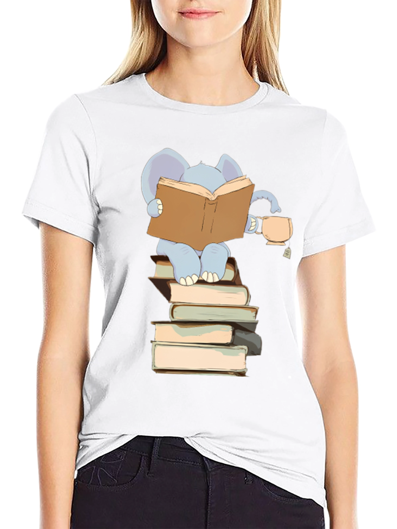 Elephant Reading Books T-Shirt - Black