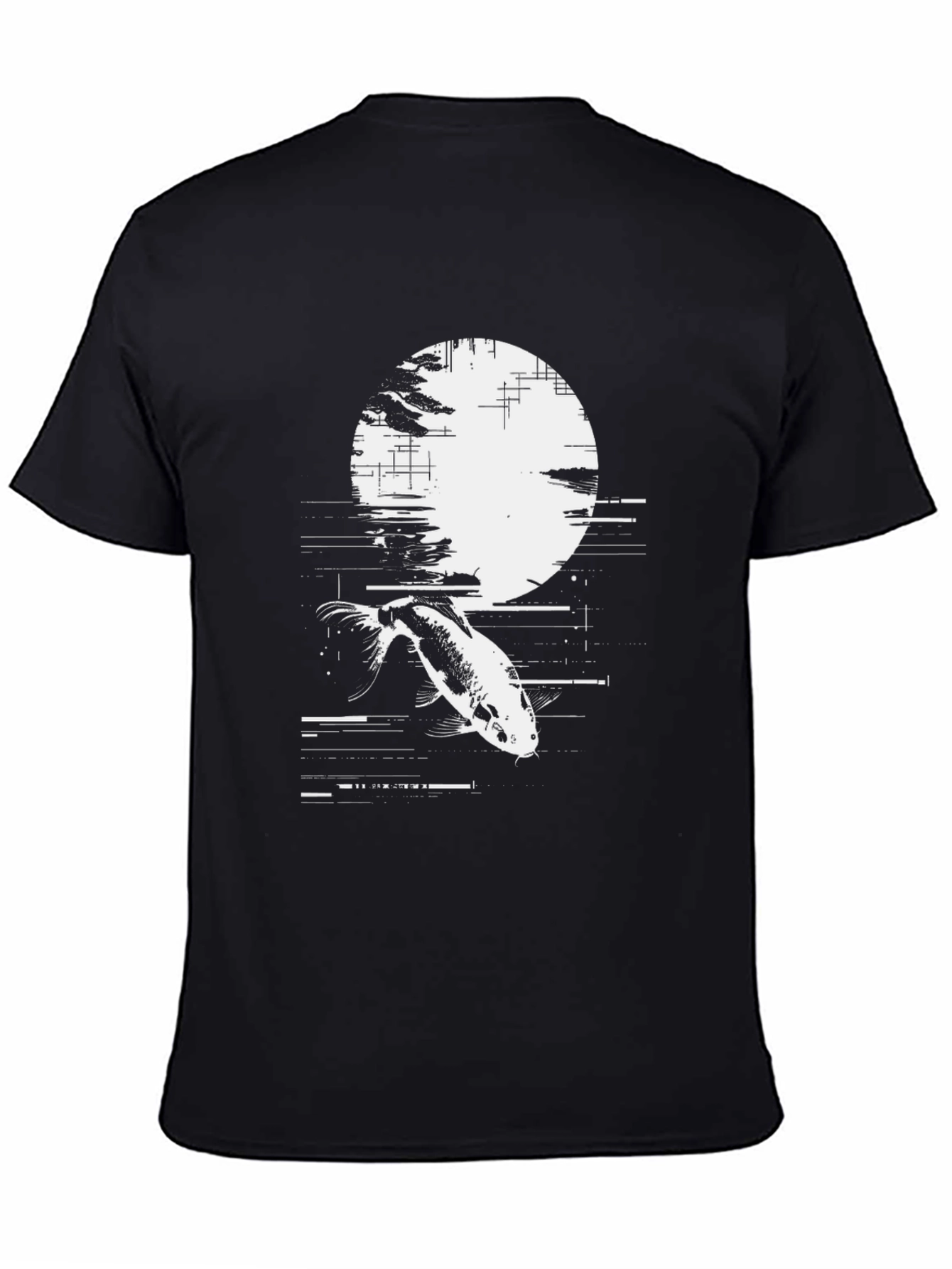 Koi Fish Moon Graphic Black T-Shirt