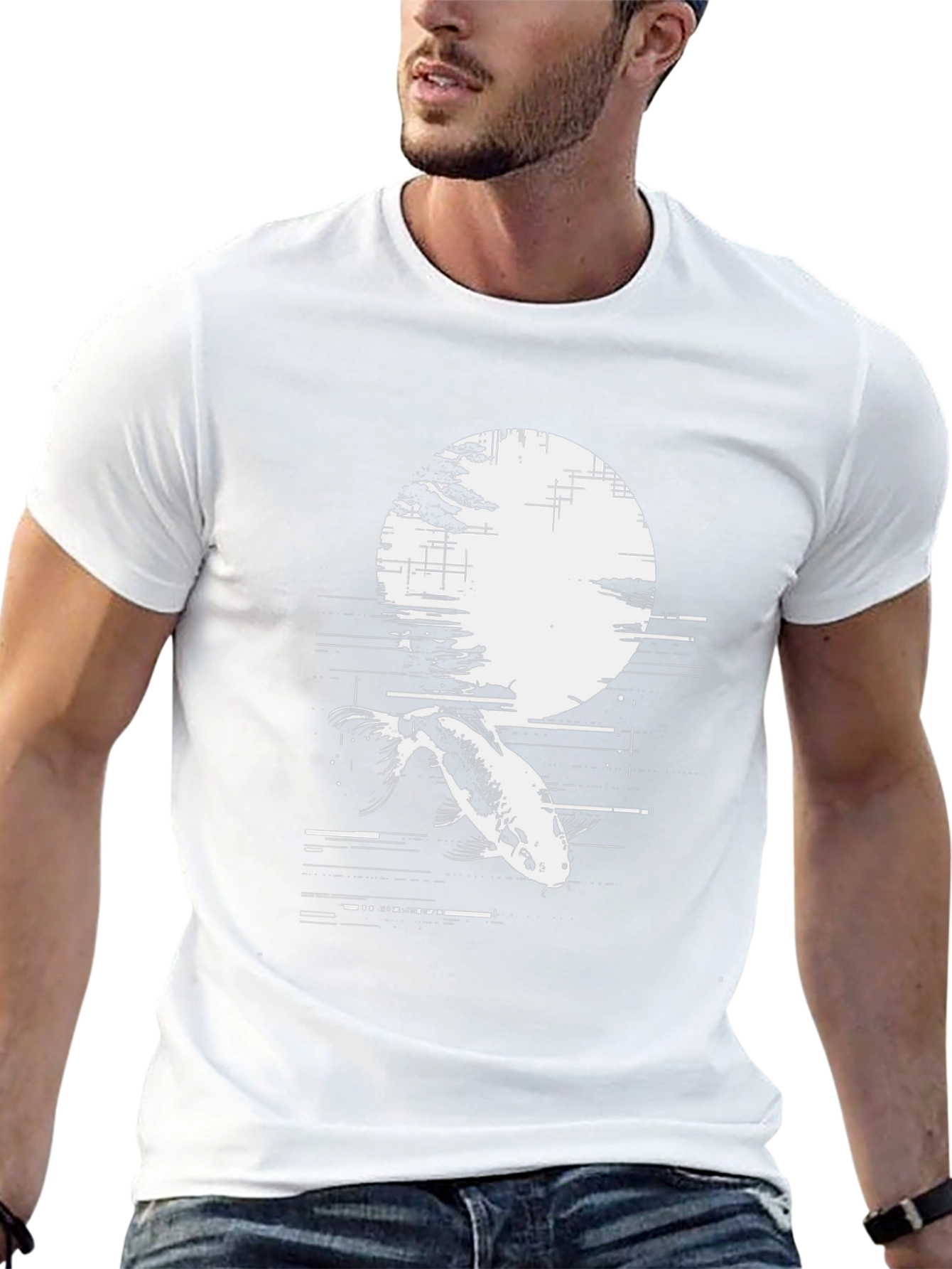 Koi Fish Moon Graphic Black T-Shirt