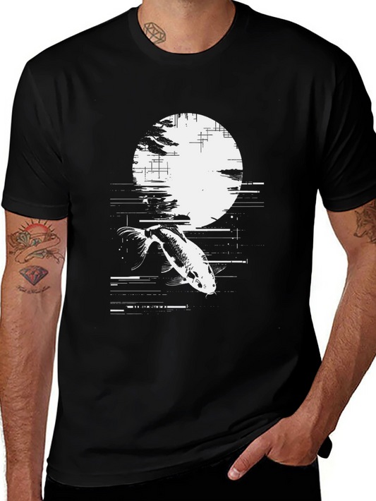 Koi Fish Moon Graphic Black T-Shirt
