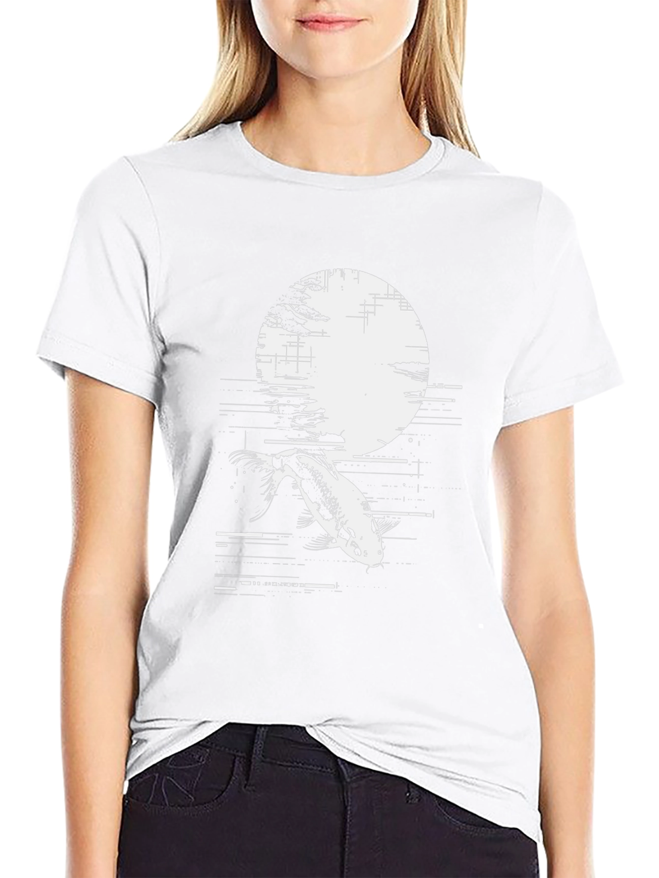 Koi Fish Moon Graphic Black T-Shirt