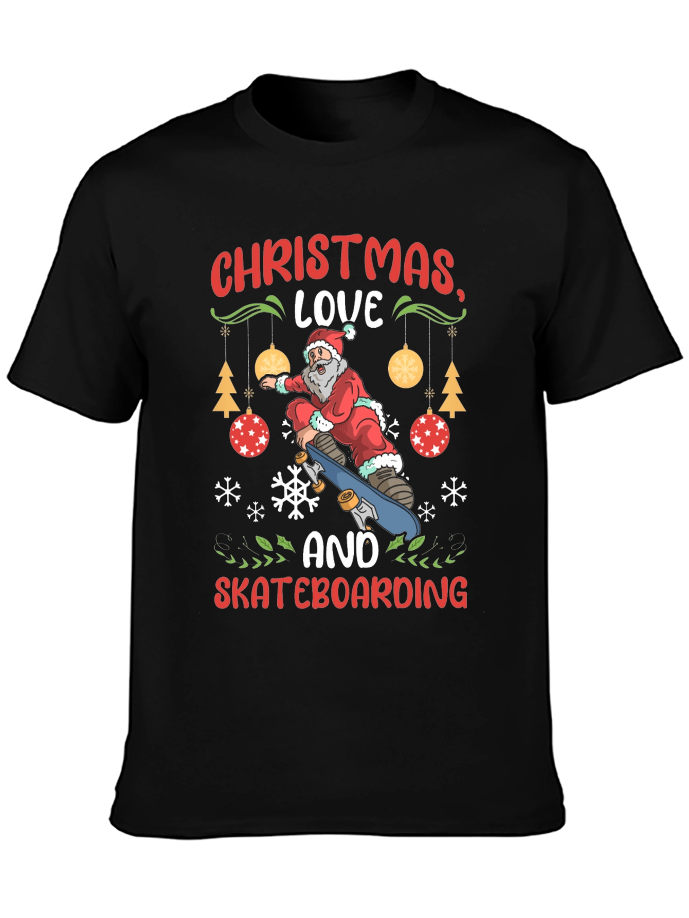 Christmas Skateboarding Santa Graphic T-Shirt