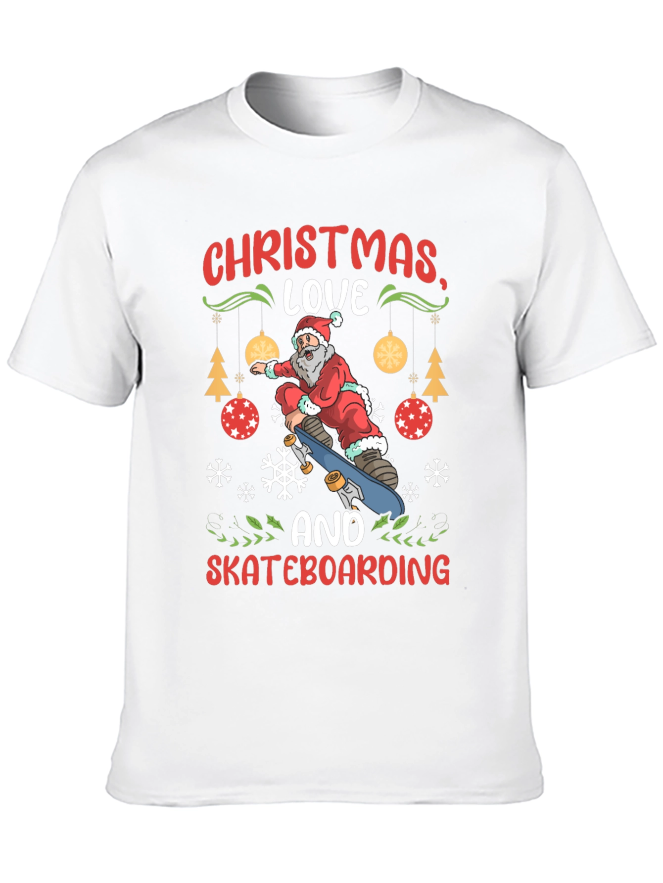 Christmas Skateboarding Santa Graphic T-Shirt