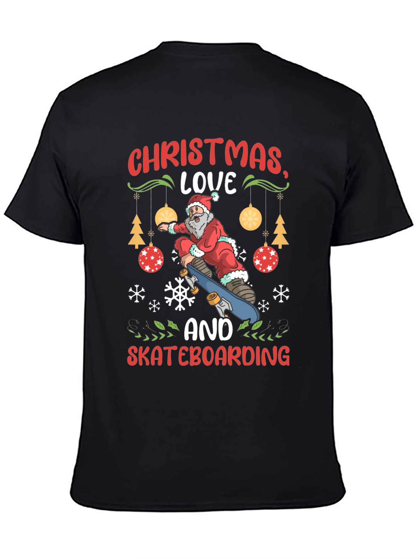 Christmas Skateboarding Santa Graphic T-Shirt