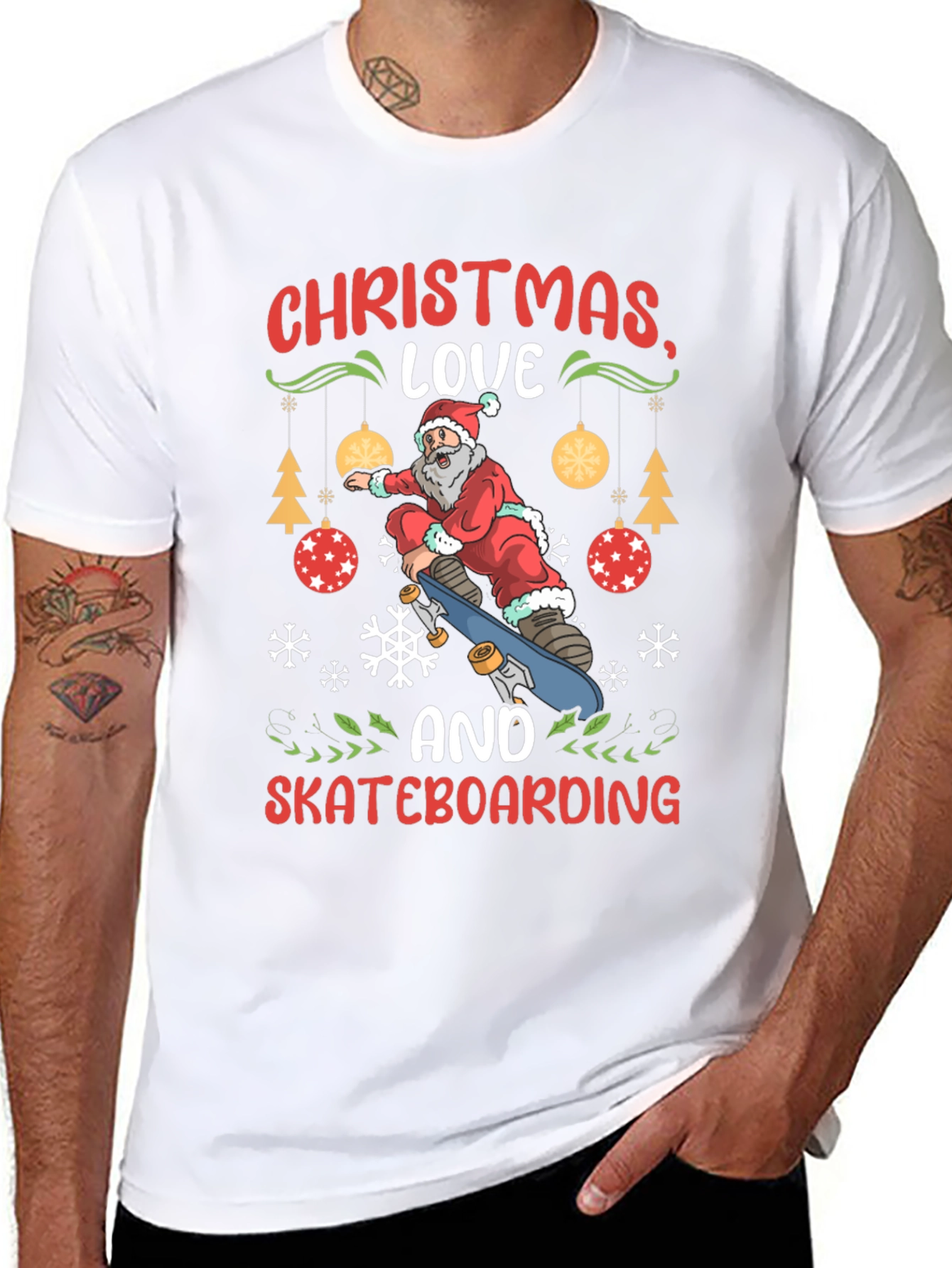 Christmas Skateboarding Santa Graphic T-Shirt