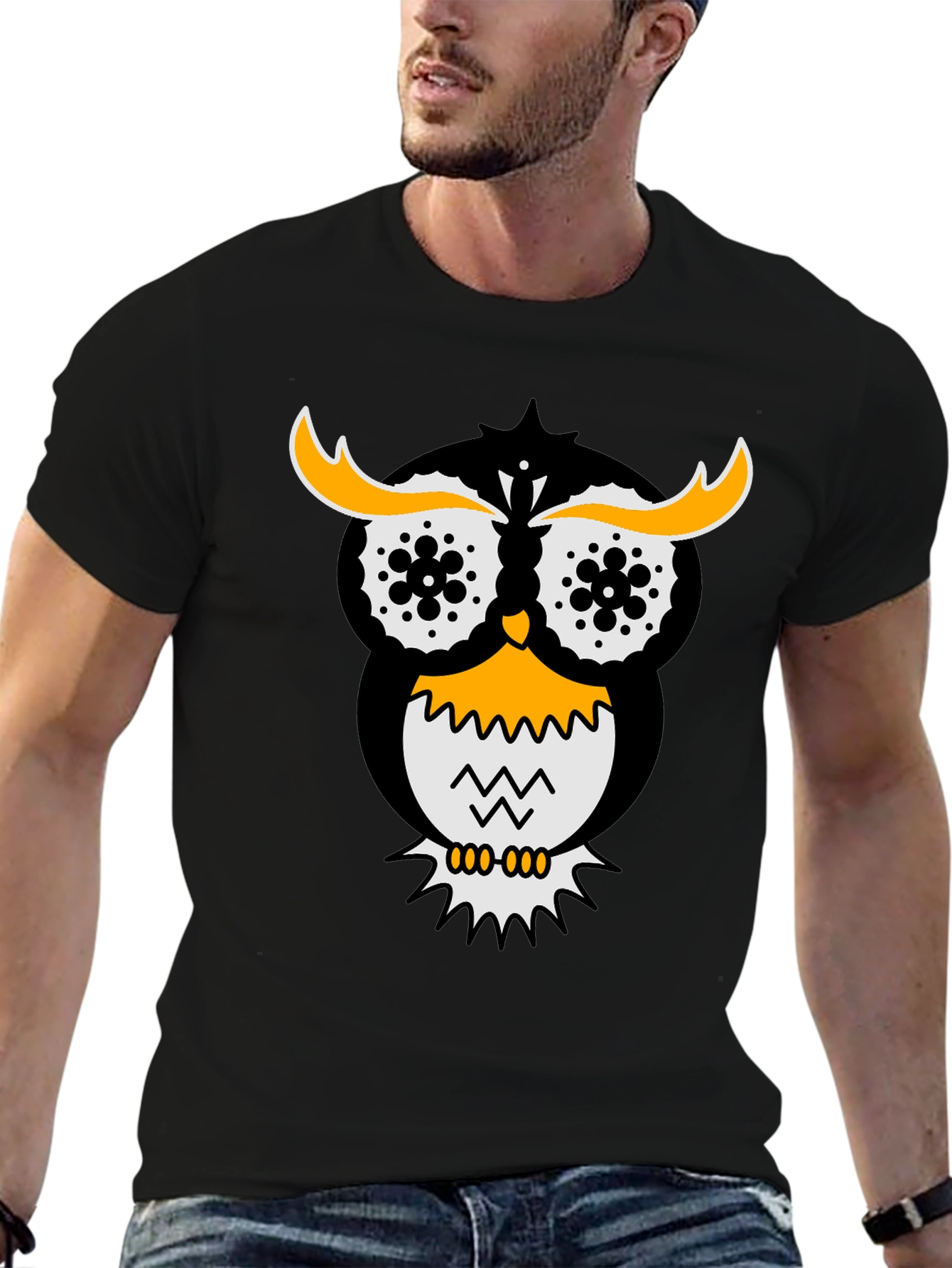 Owl Graphic Tee - Stylish Black Cotton T-Shirt
