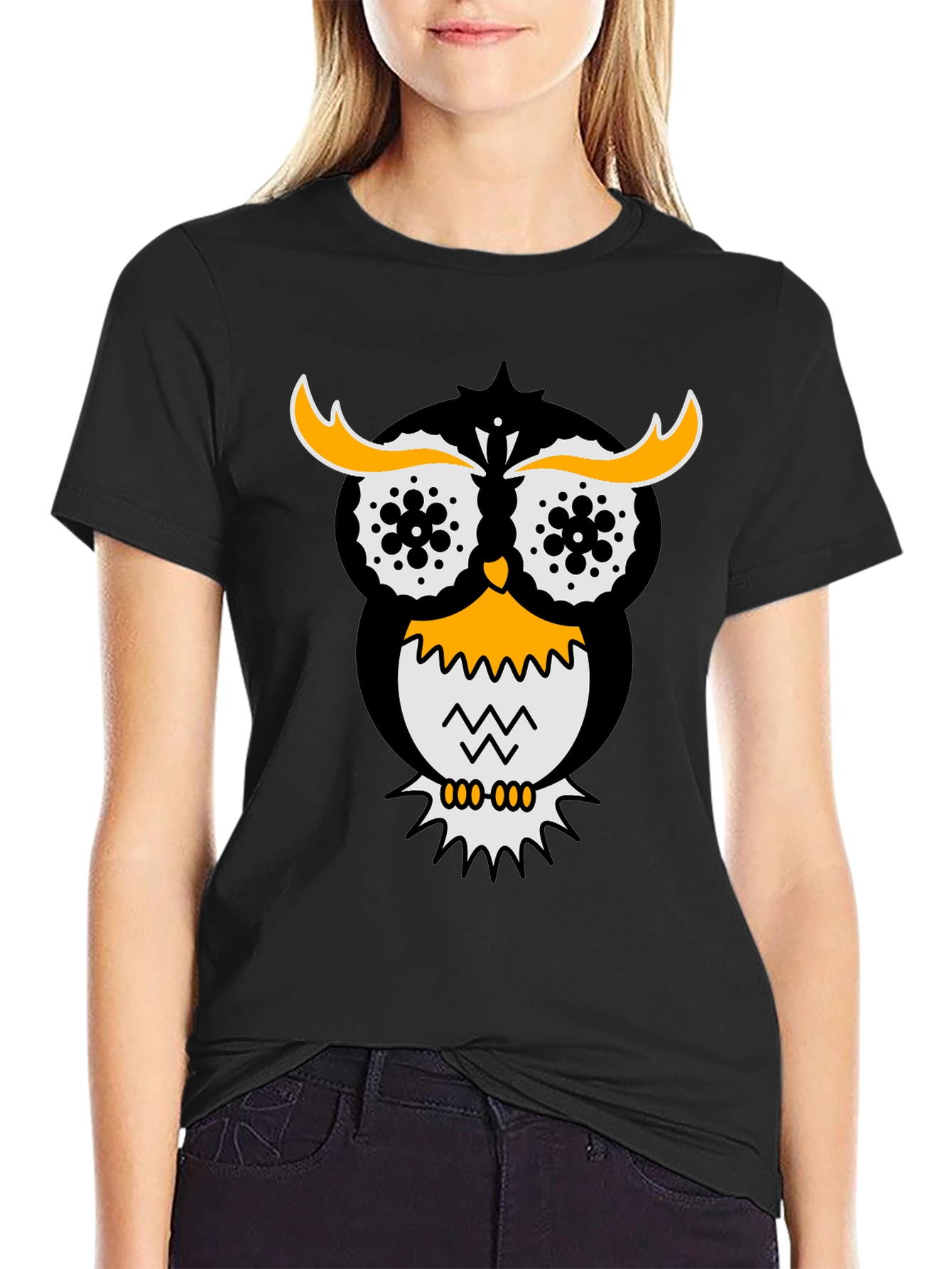 Owl Graphic Tee - Stylish Black Cotton T-Shirt