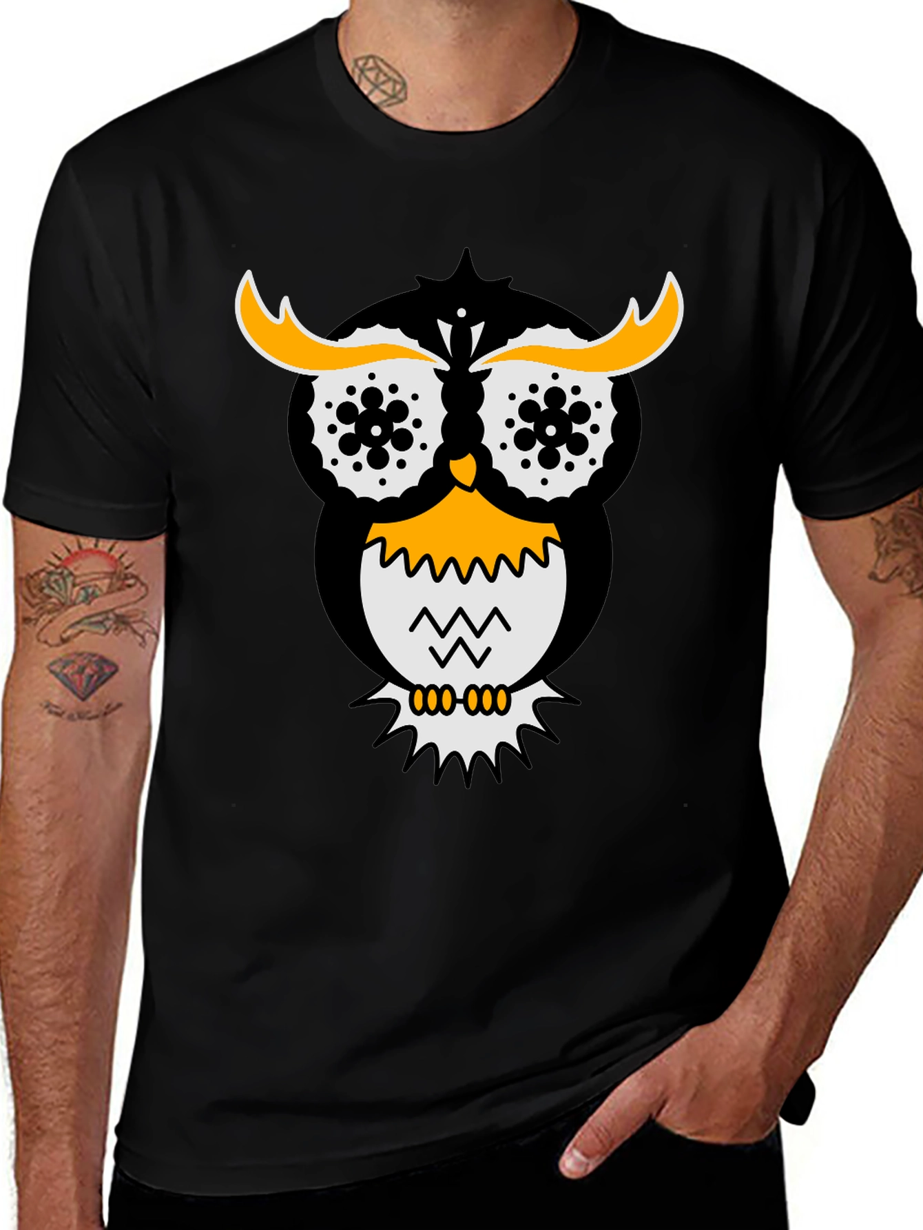 Owl Graphic Tee - Stylish Black Cotton T-Shirt