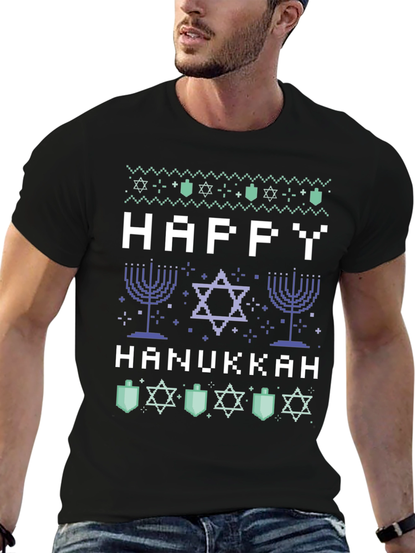 Happy Hanukkah Pixel Art Holiday T-Shirt
