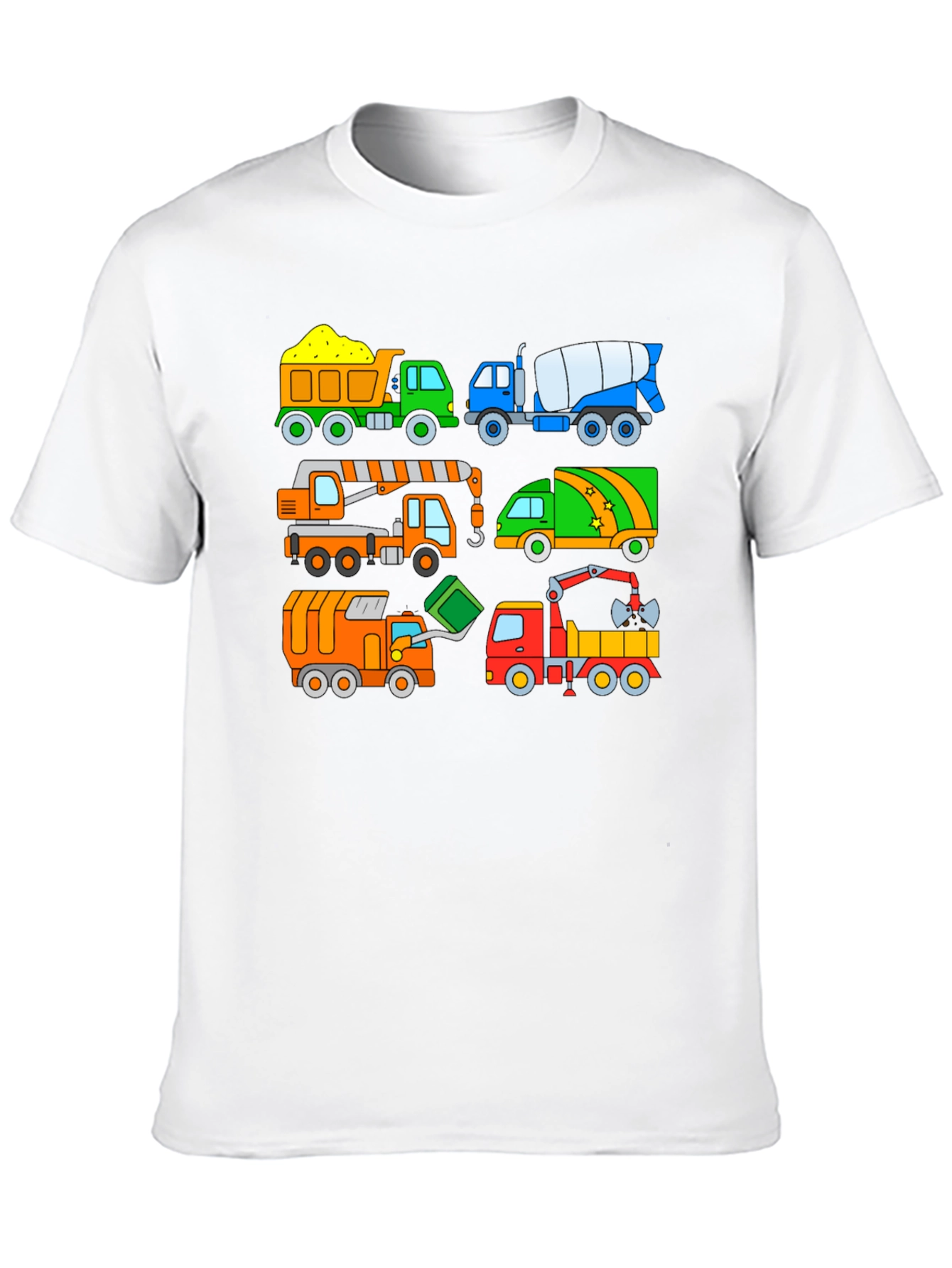 Cartoon Construction Trucks Black T-Shirt
