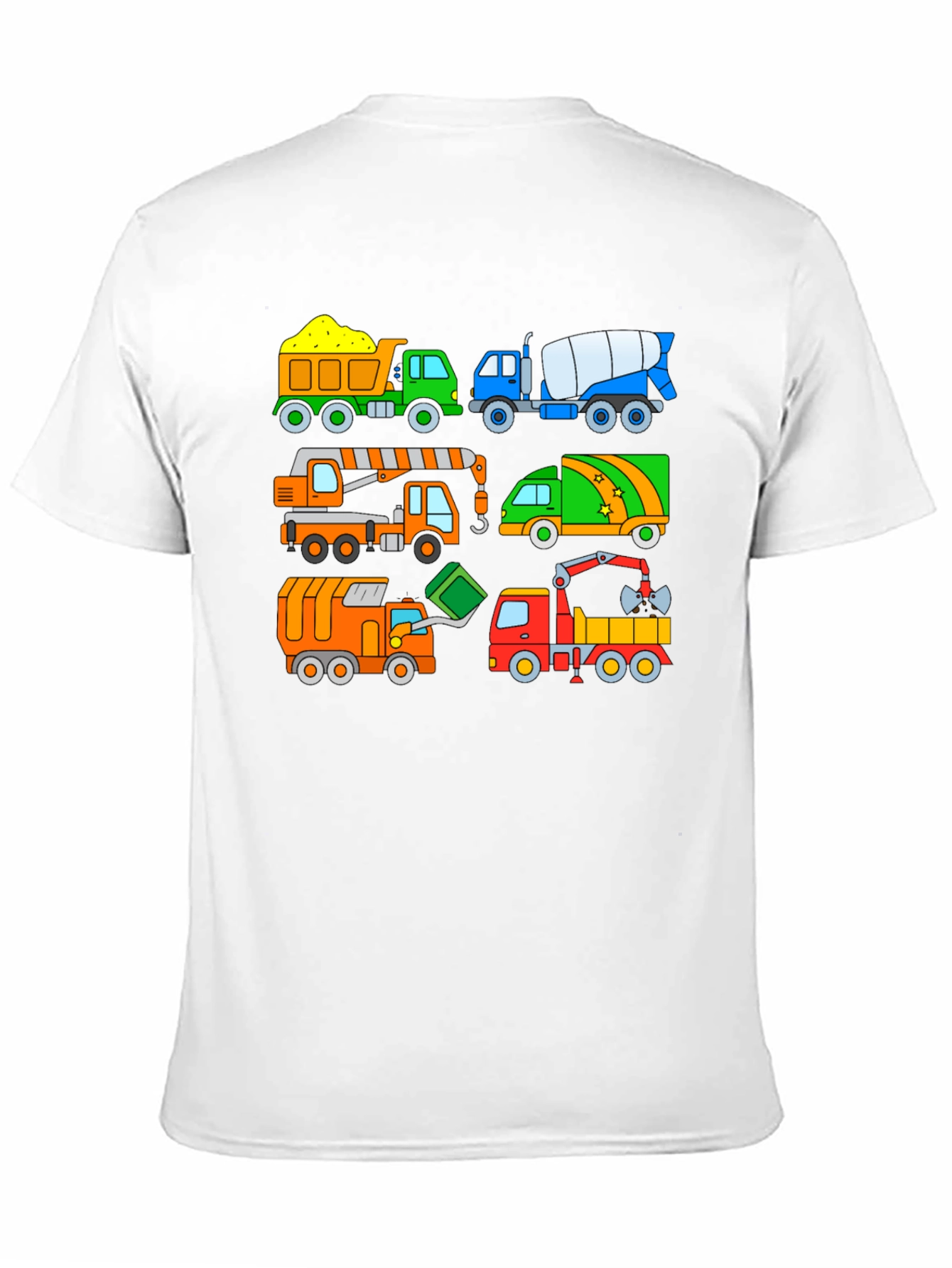 Cartoon Construction Trucks Black T-Shirt