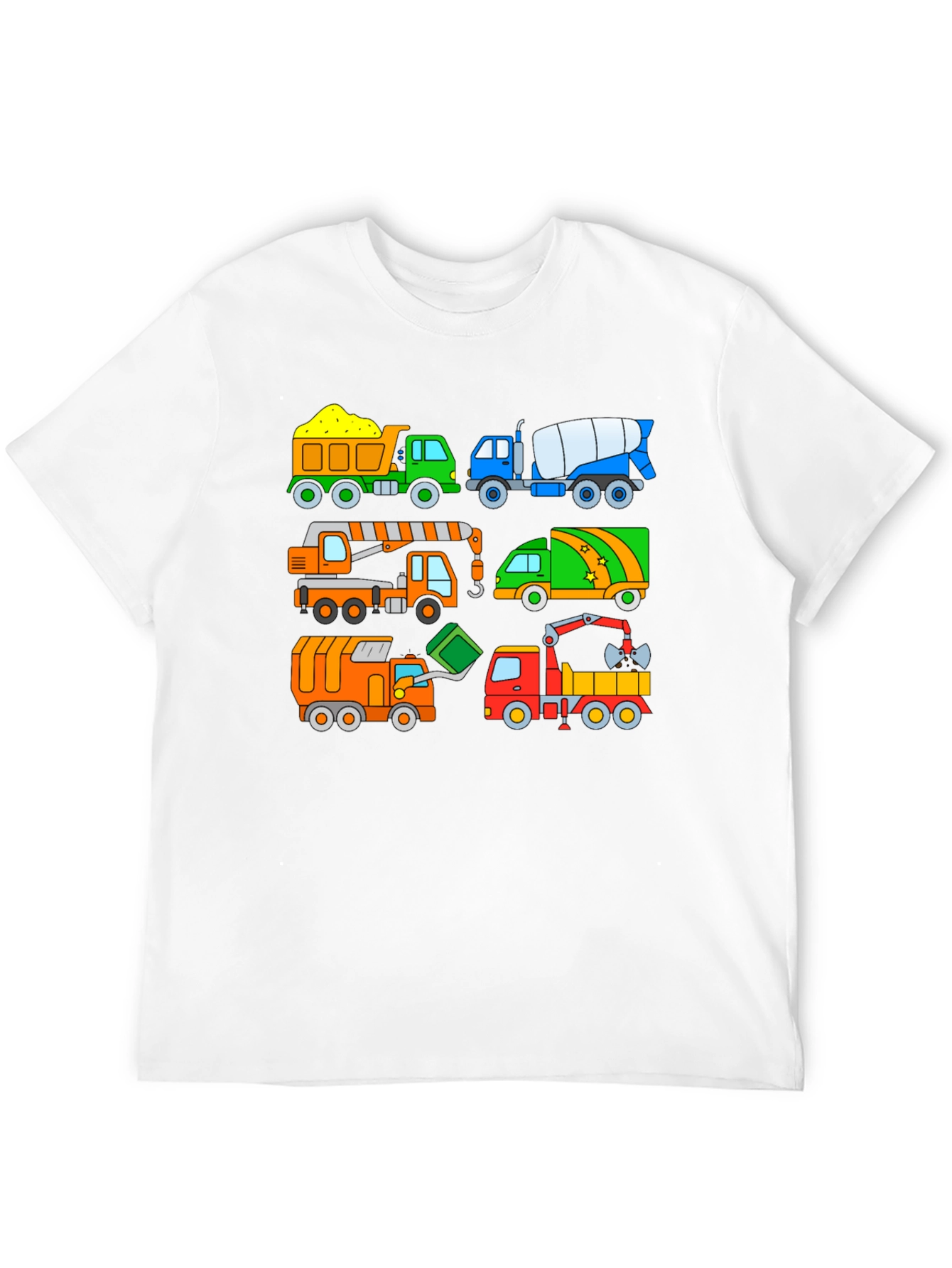 Cartoon Construction Trucks Black T-Shirt