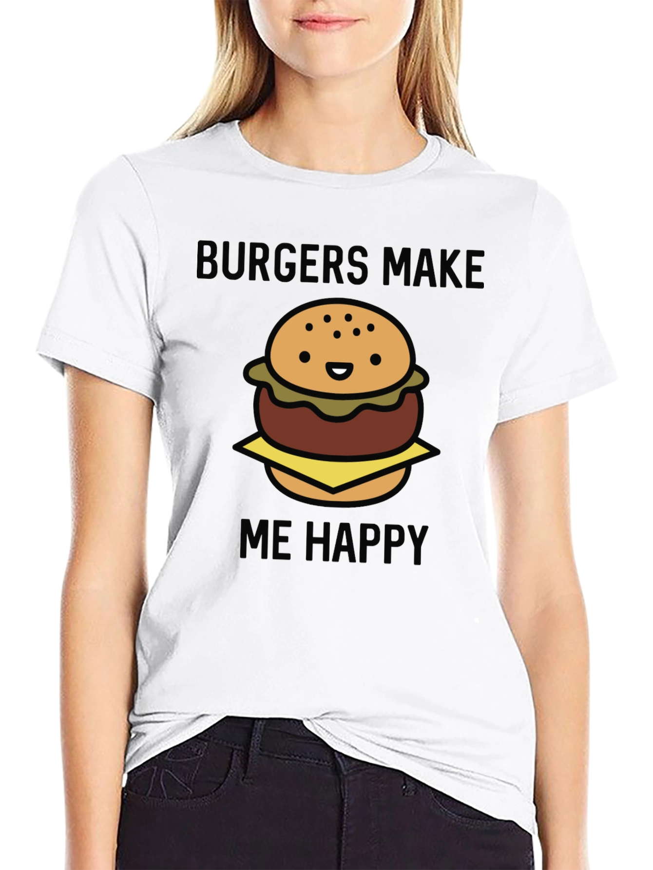Burgers Make Me Happy Graphic Tee - Black
