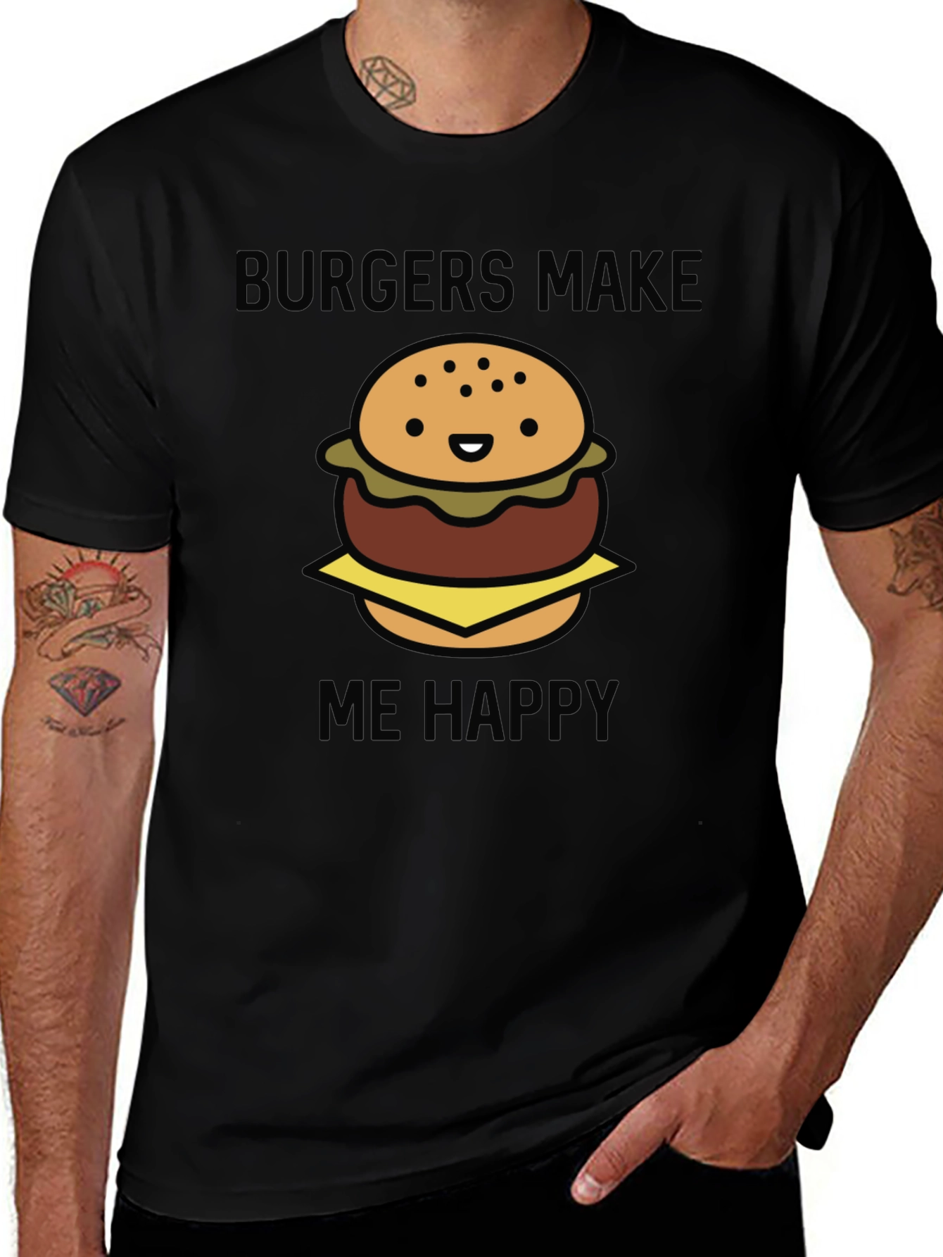 Burgers Make Me Happy Graphic Tee - Black
