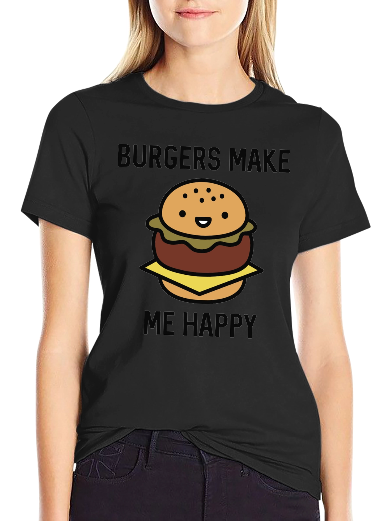 Burgers Make Me Happy Graphic Tee - Black
