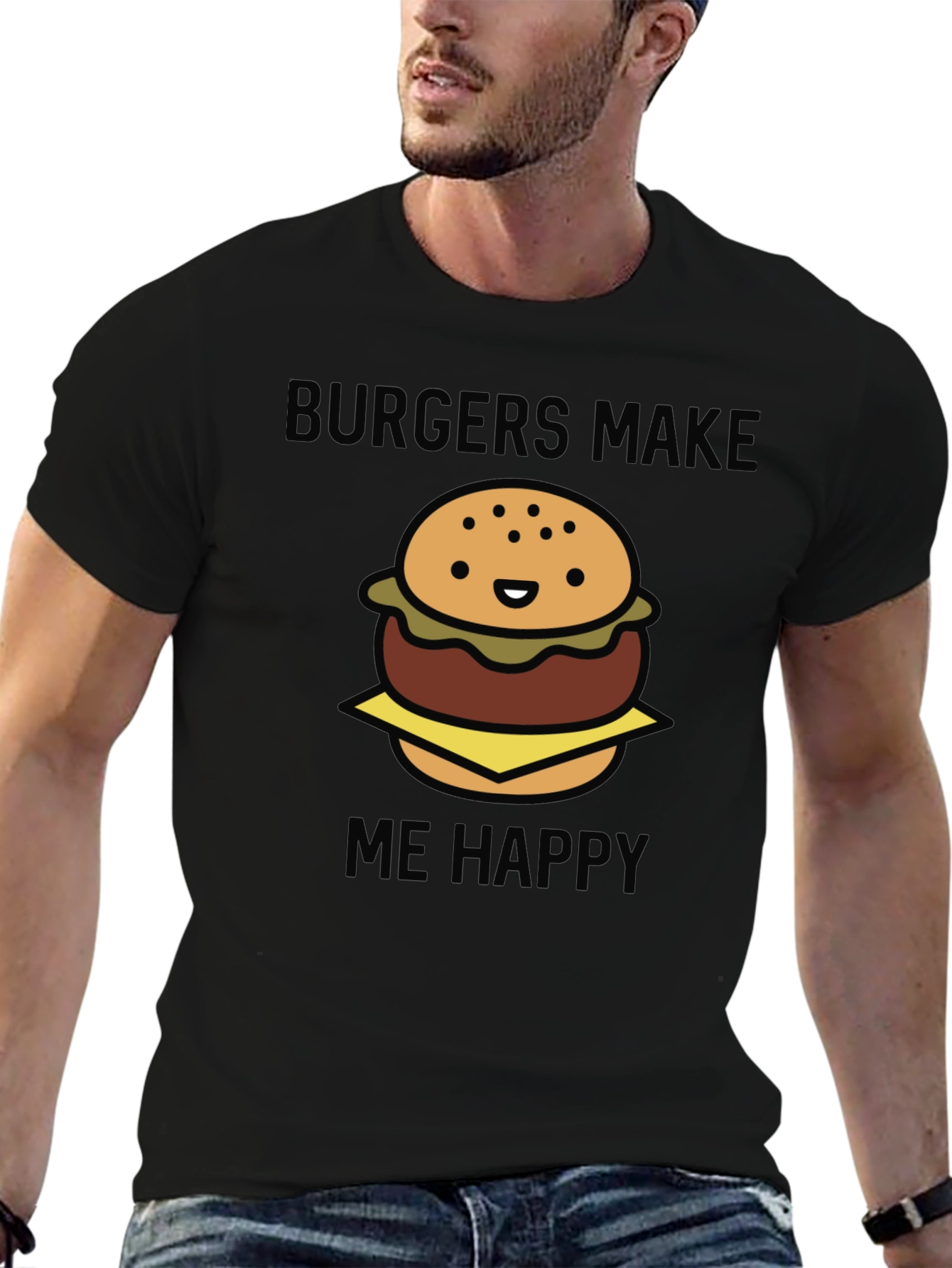 Burgers Make Me Happy Graphic Tee - Black