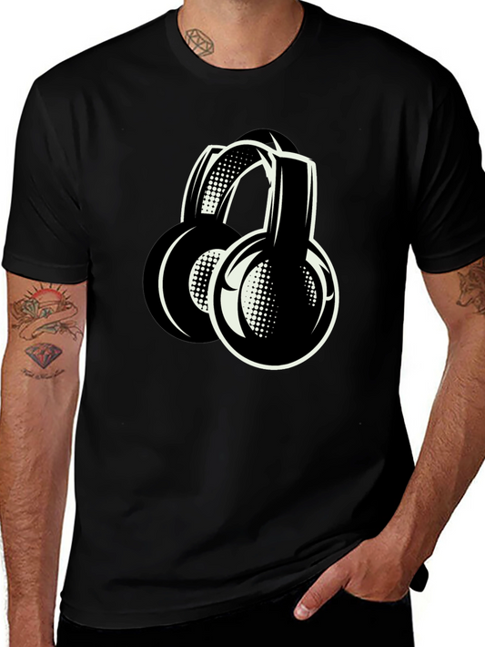 Stylish Black Headphones Graphic T-Shirt
