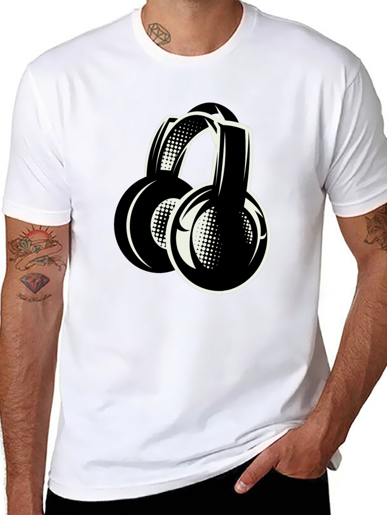 Stylish Black Headphones Graphic T-Shirt
