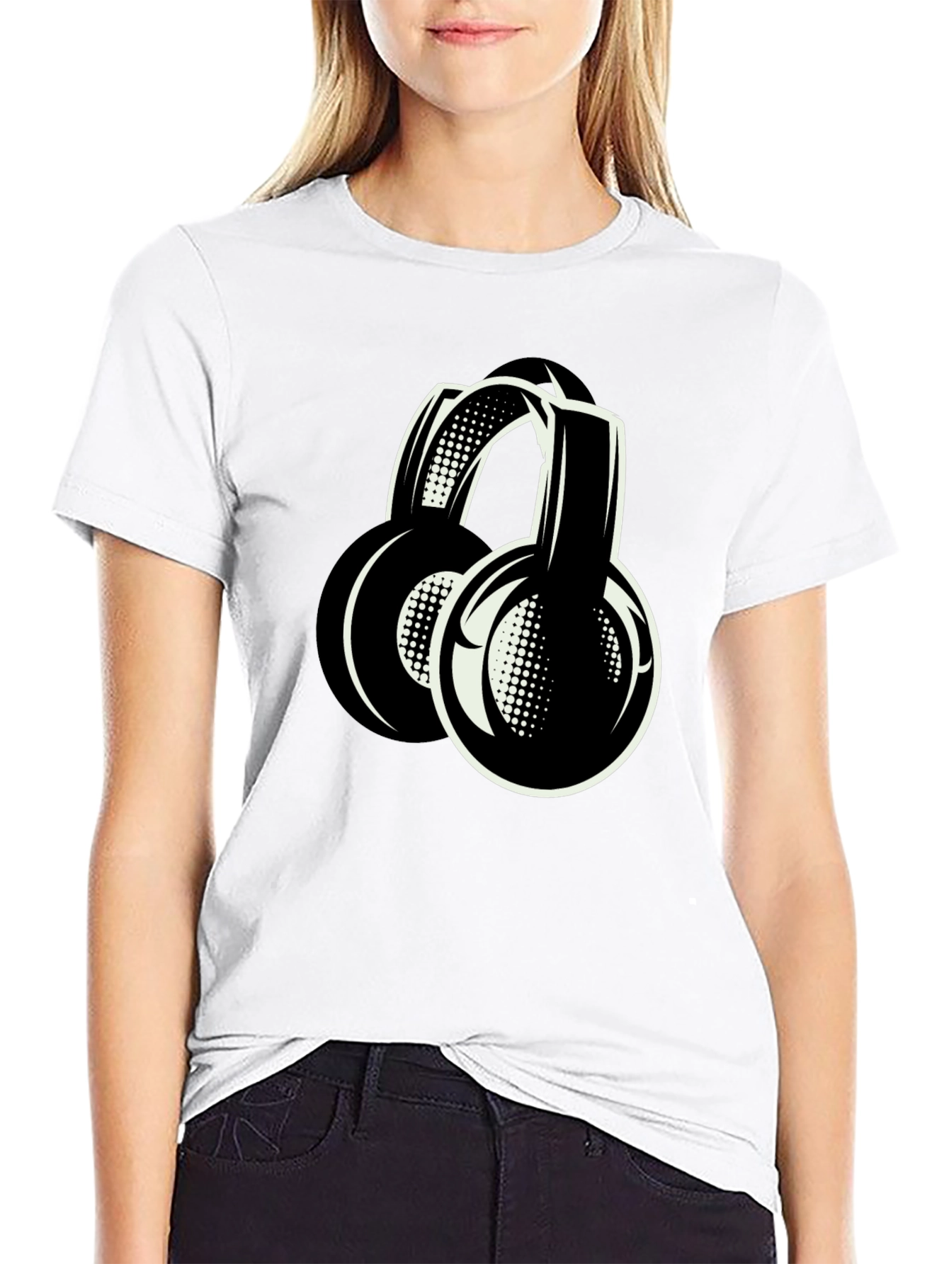 Stylish Black Headphones Graphic T-Shirt