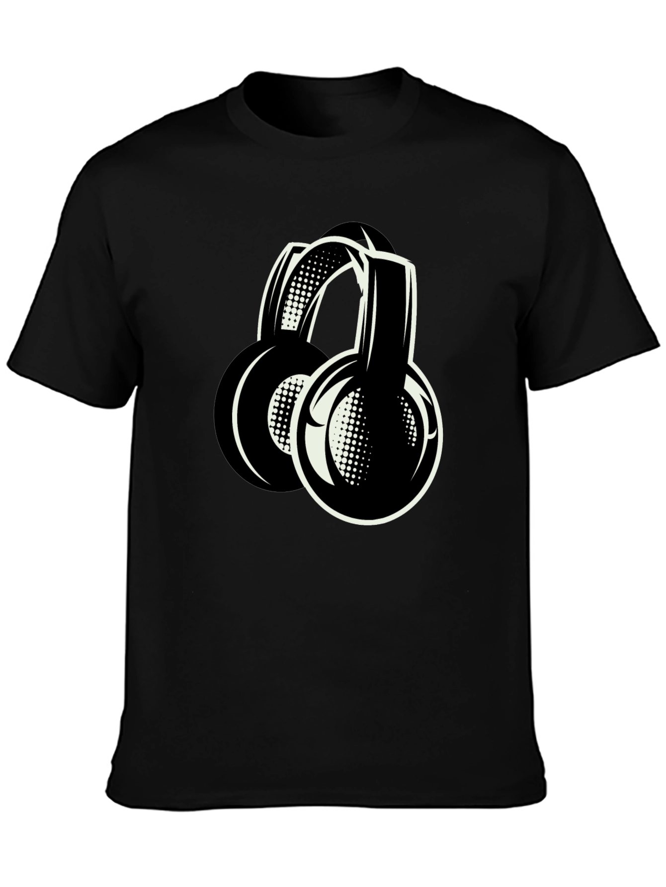 Stylish Black Headphones Graphic T-Shirt