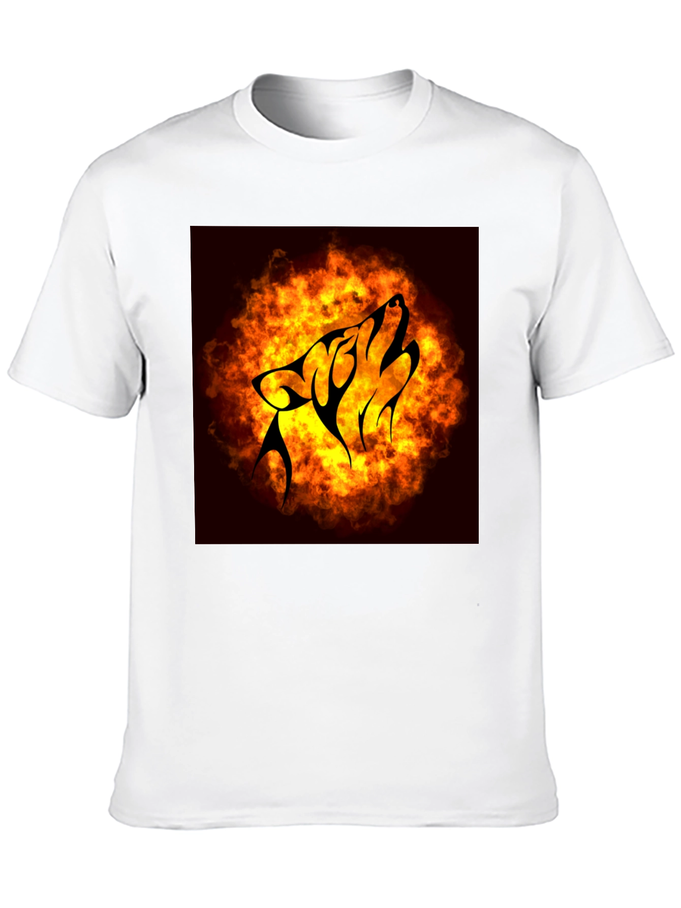 Fiery Wolf Graphic Tee - Black Cotton T-Shirt
