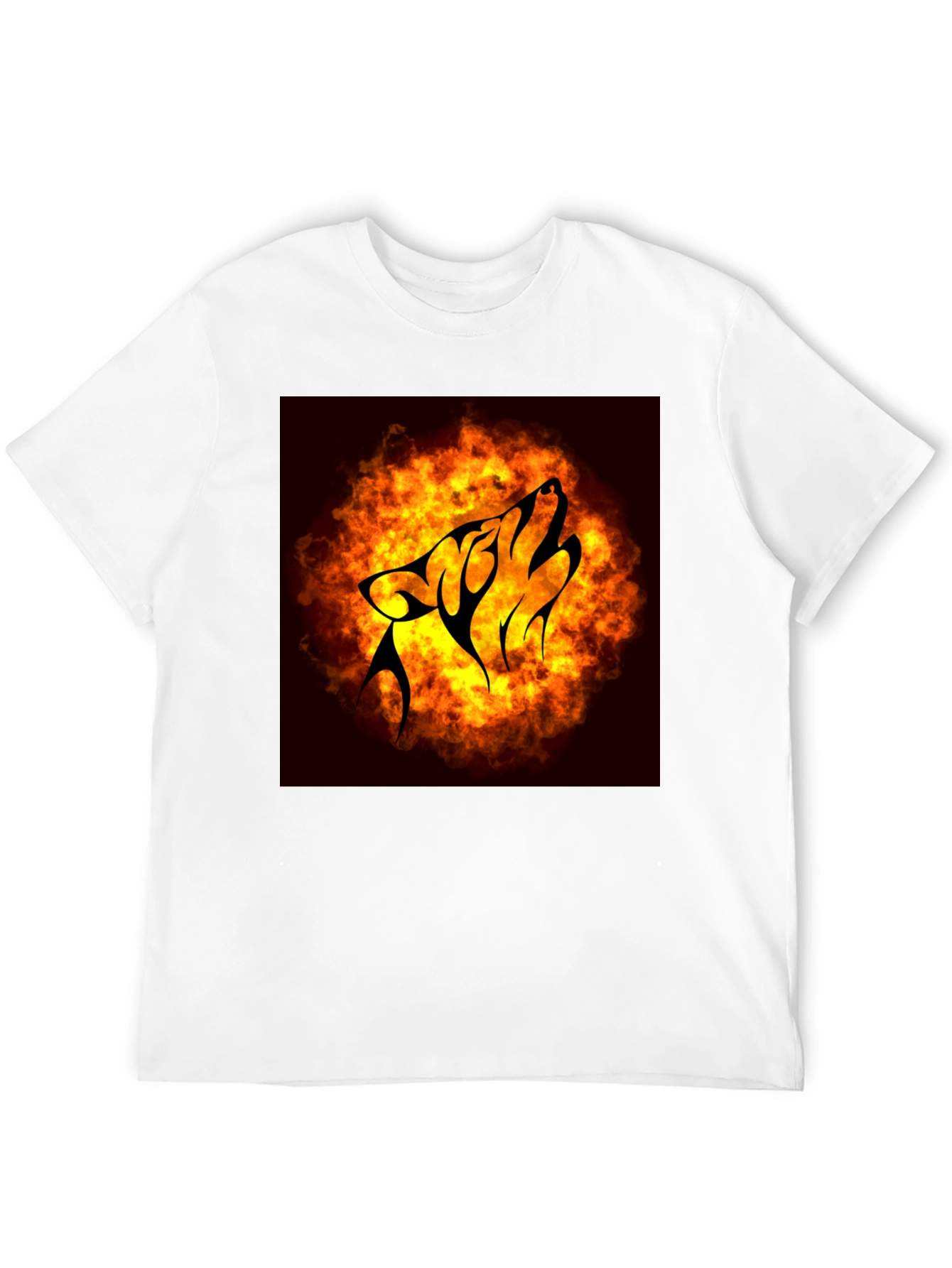 Fiery Wolf Graphic Tee - Black Cotton T-Shirt
