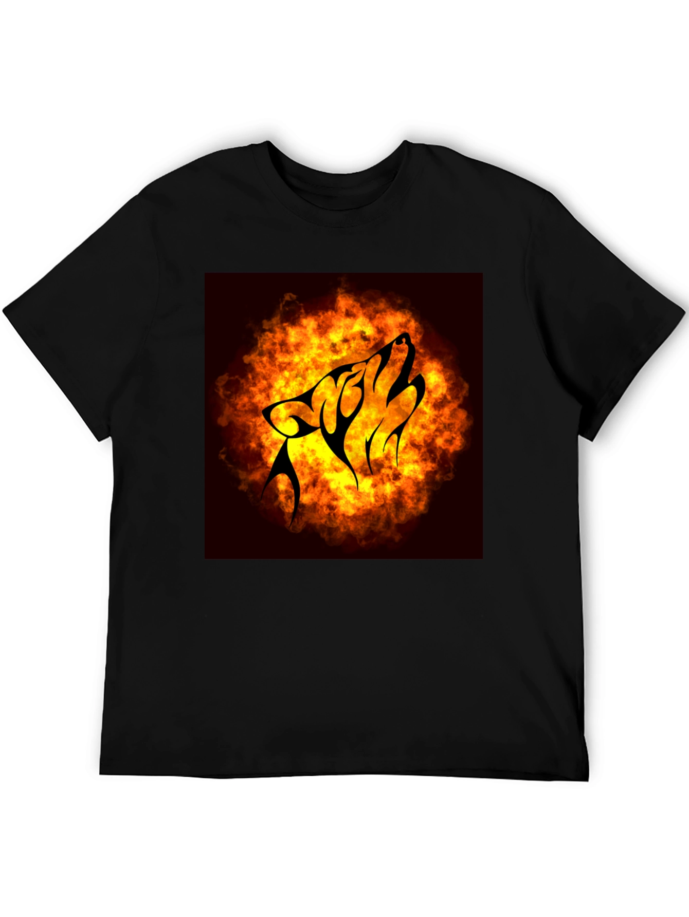 Fiery Wolf Graphic Tee - Black Cotton T-Shirt