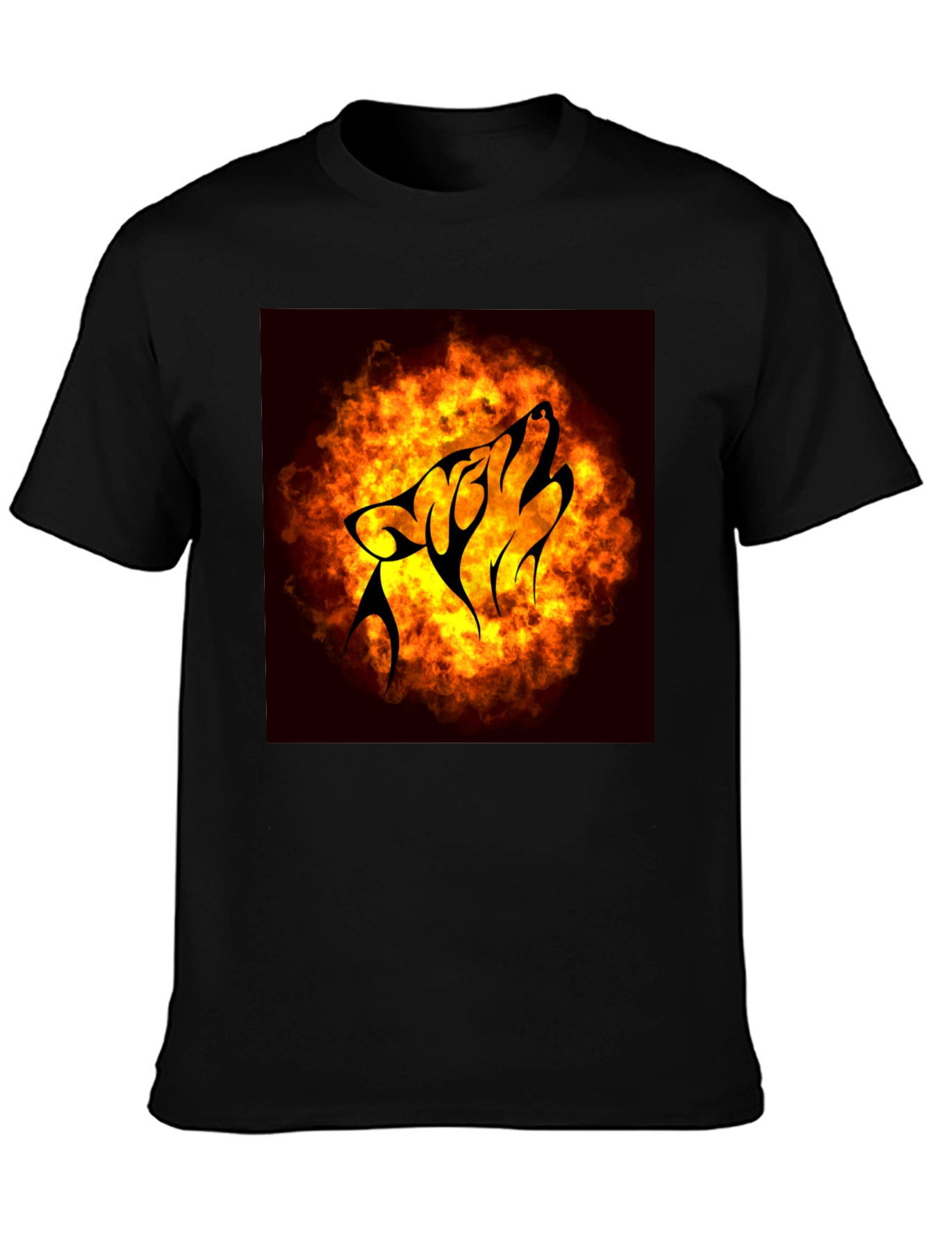 Fiery Wolf Graphic Tee - Black Cotton T-Shirt