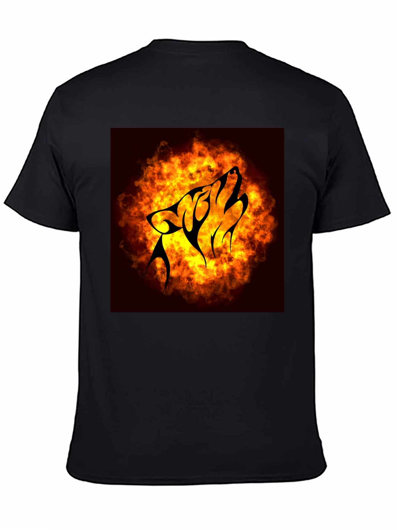 Fiery Wolf Graphic Tee - Black Cotton T-Shirt
