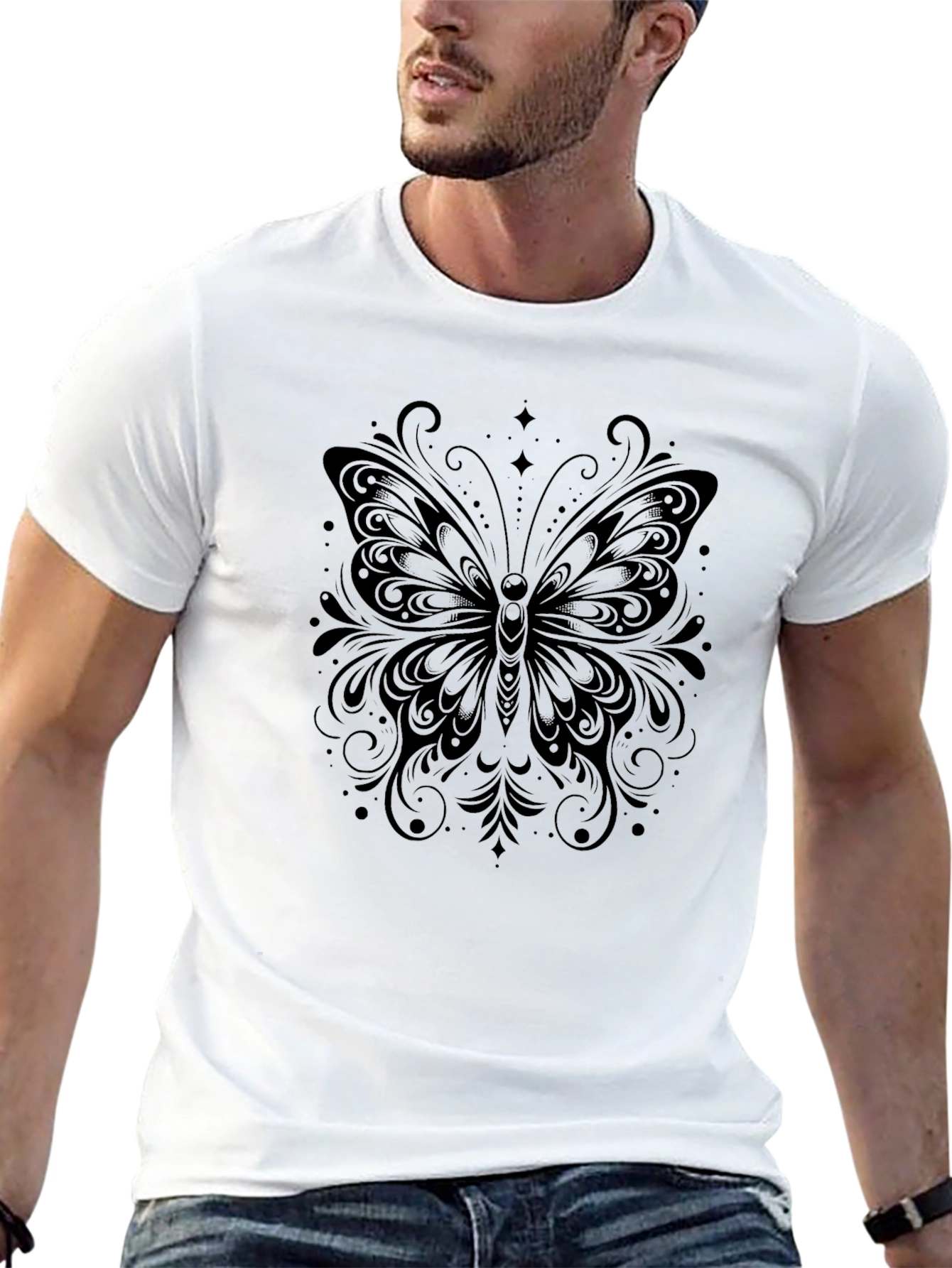 Elegant Butterfly Graphic Black T-Shirt