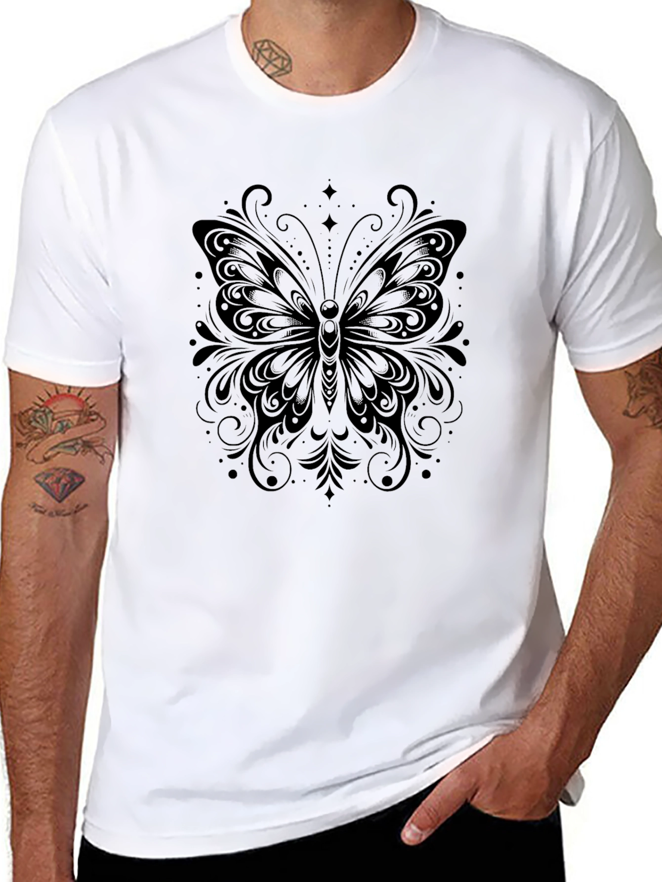 Elegant Butterfly Graphic Black T-Shirt