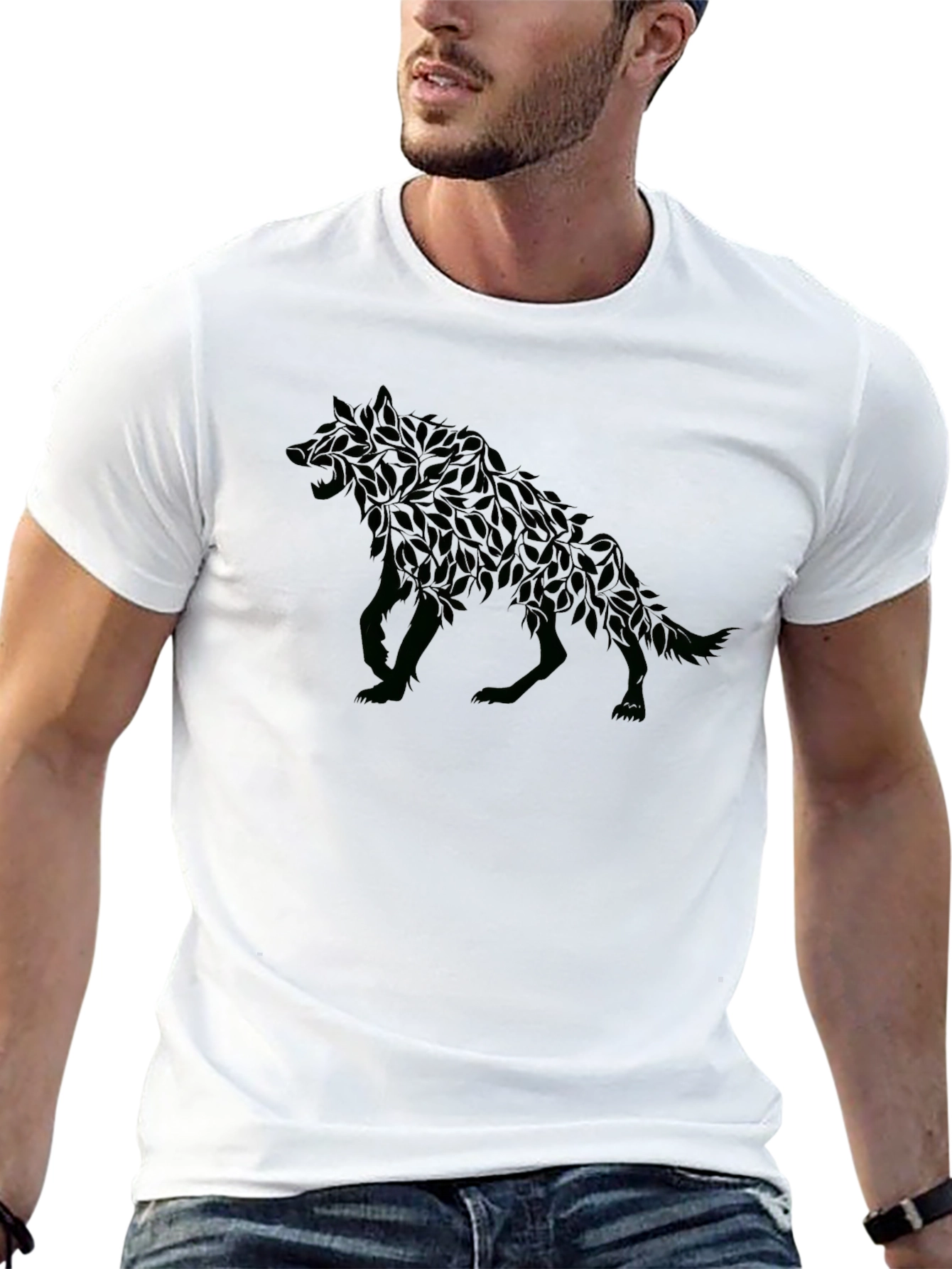 Leaf Wolf Graphic T-Shirt - Modern Animal Design