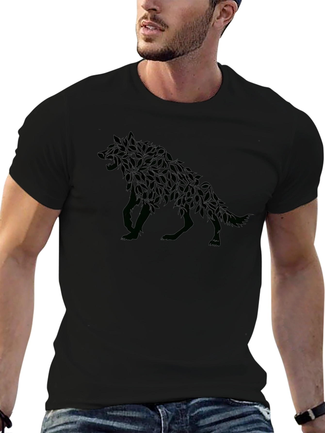 Leaf Wolf Graphic T-Shirt - Modern Animal Design