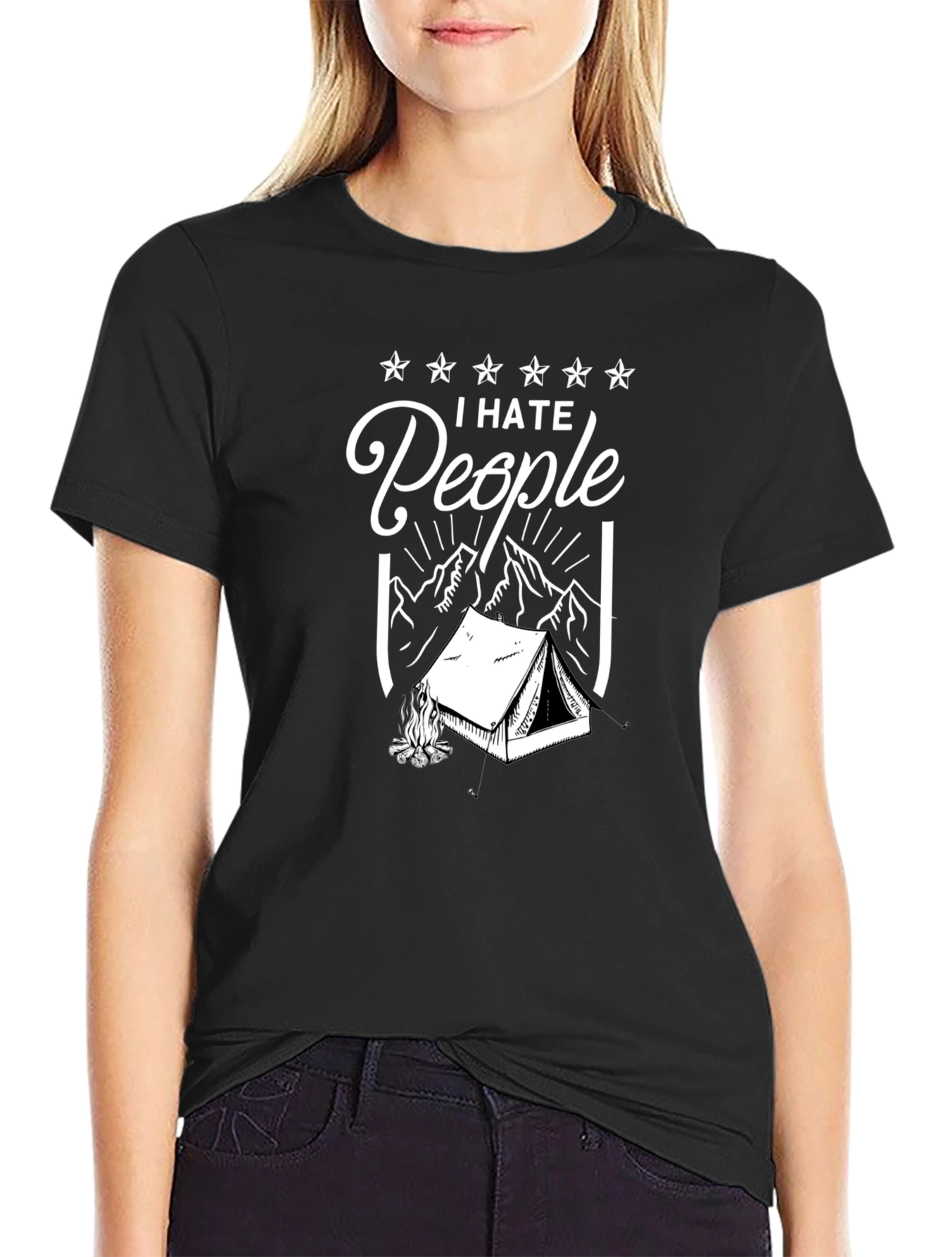 I Hate People Camping Graphic Tee - Black