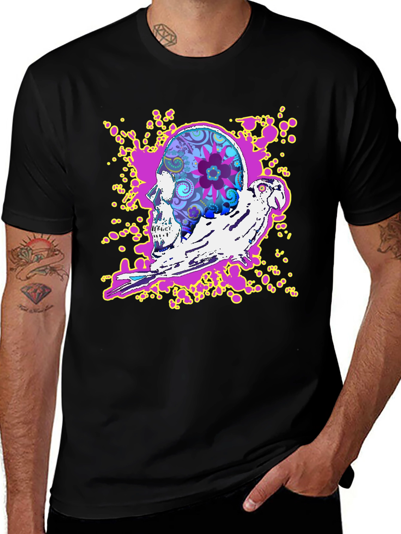 Skull & Parrot Graphic T-Shirt - Unique Design