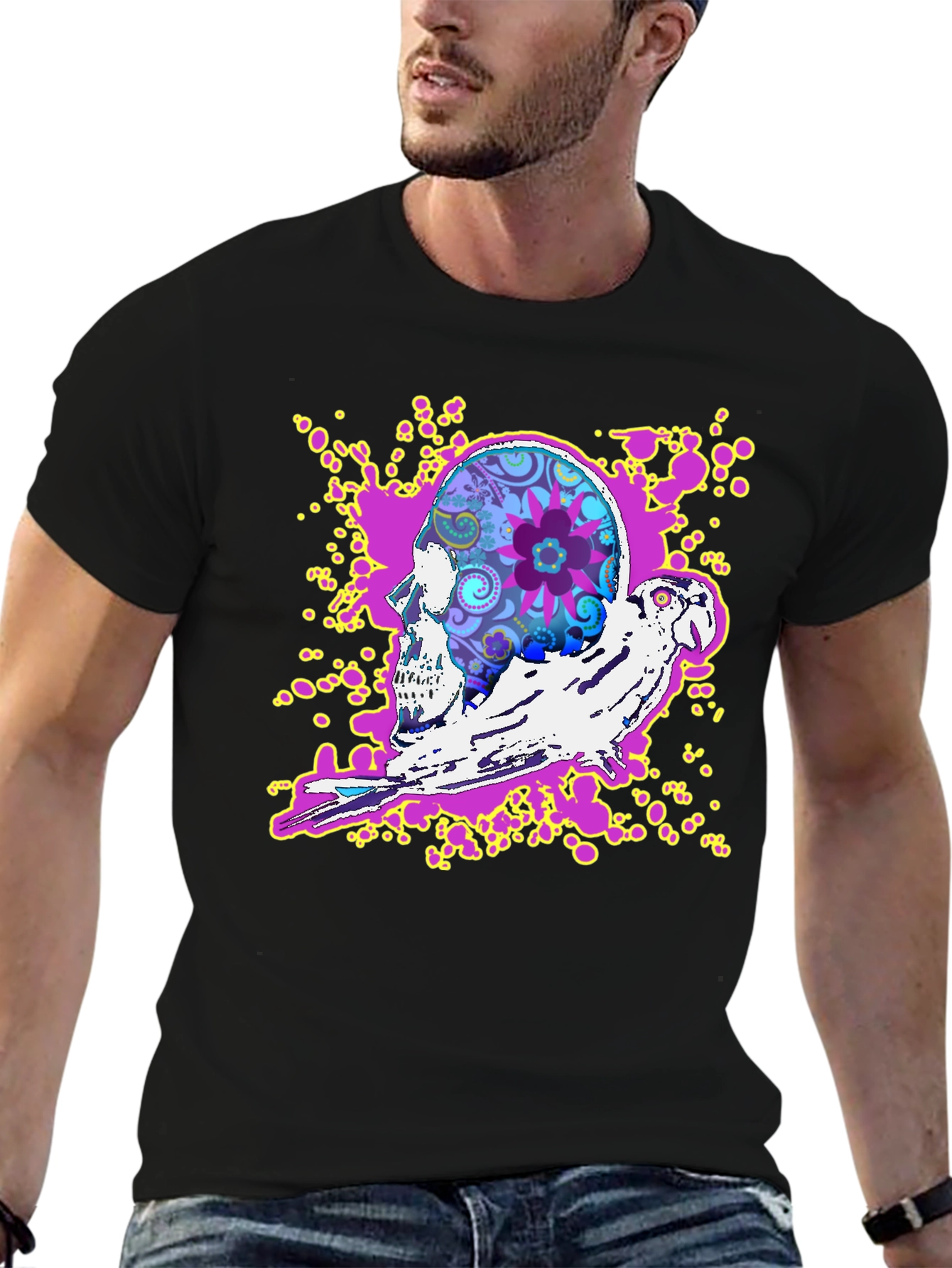 Skull & Parrot Graphic T-Shirt - Unique Design