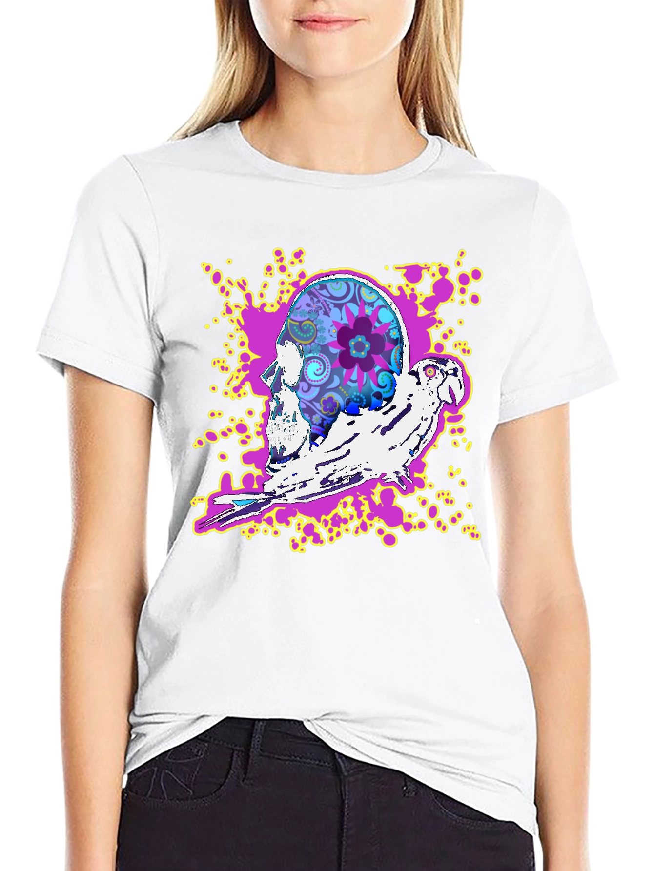 Skull & Parrot Graphic T-Shirt - Unique Design