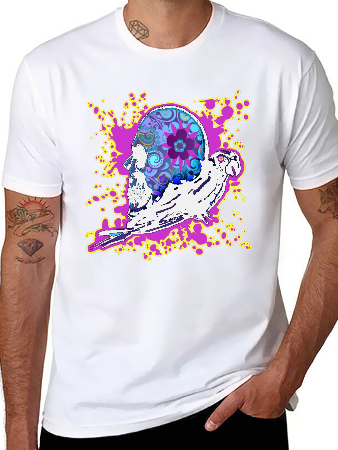 Skull & Parrot Graphic T-Shirt - Unique Design