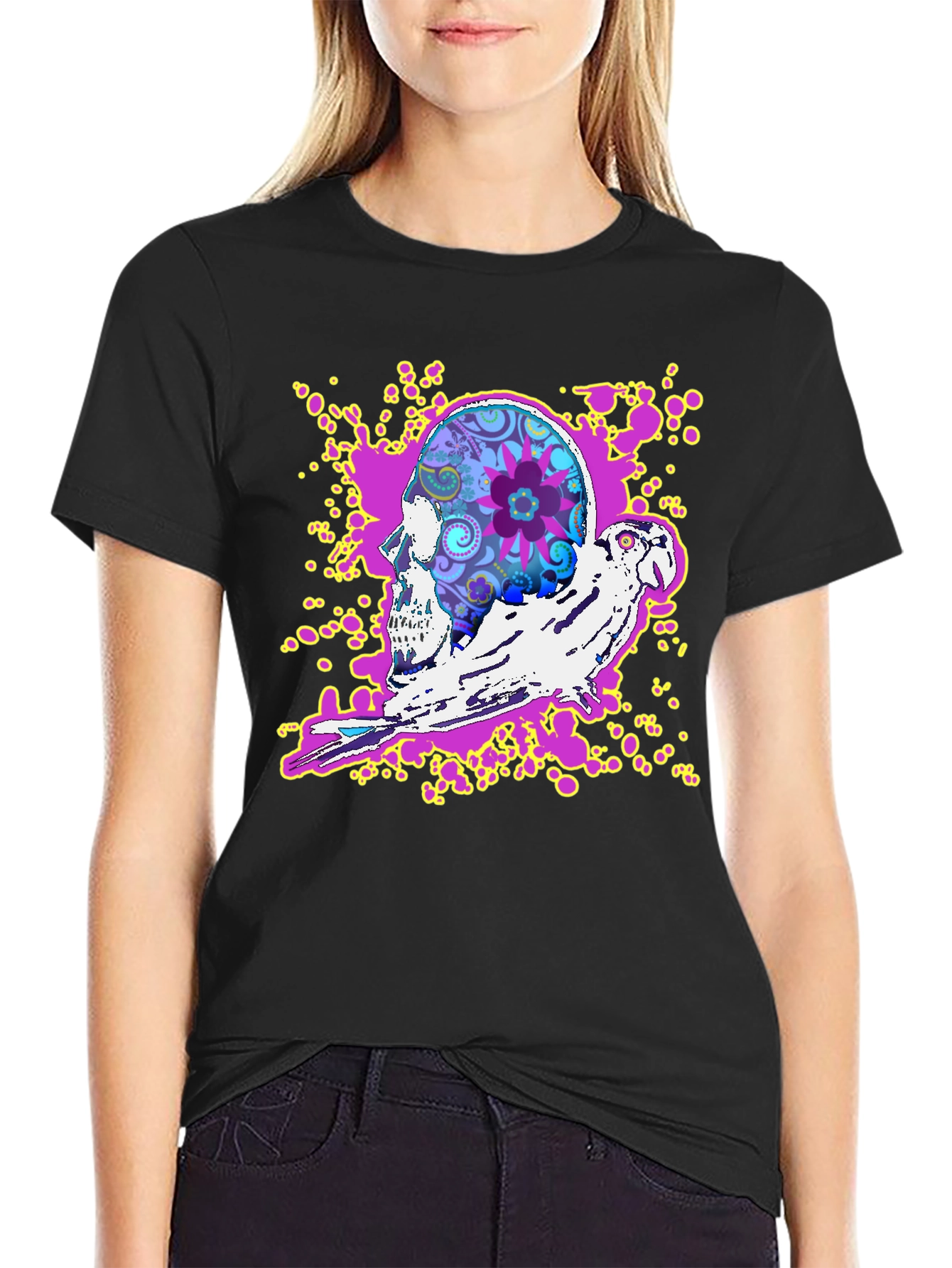 Skull & Parrot Graphic T-Shirt - Unique Design