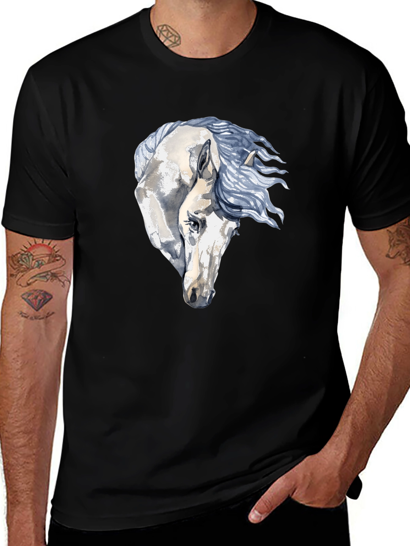 Horse Graphic Print Black T-Shirt