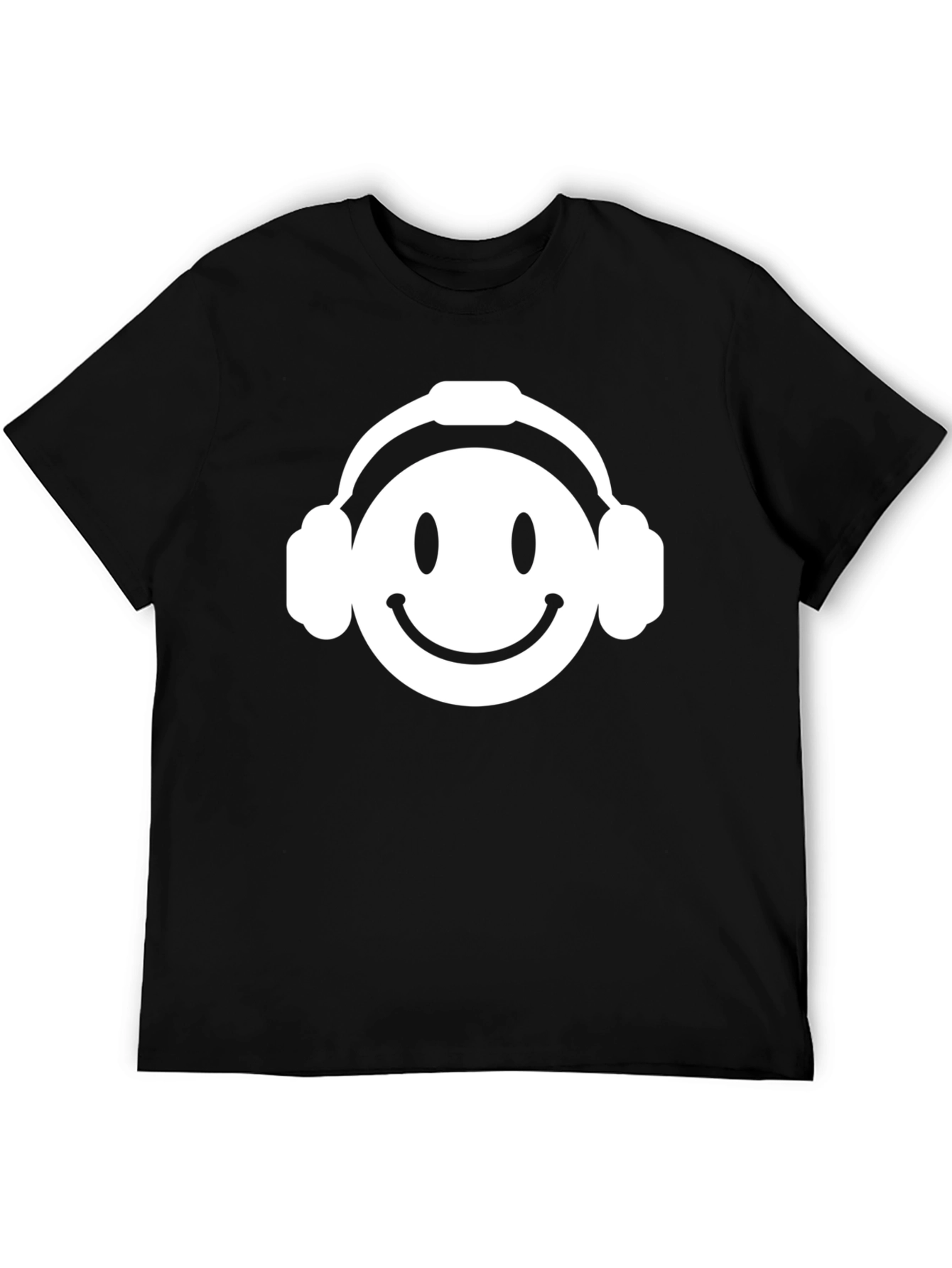 Smiley Face Headphones Black T-Shirt