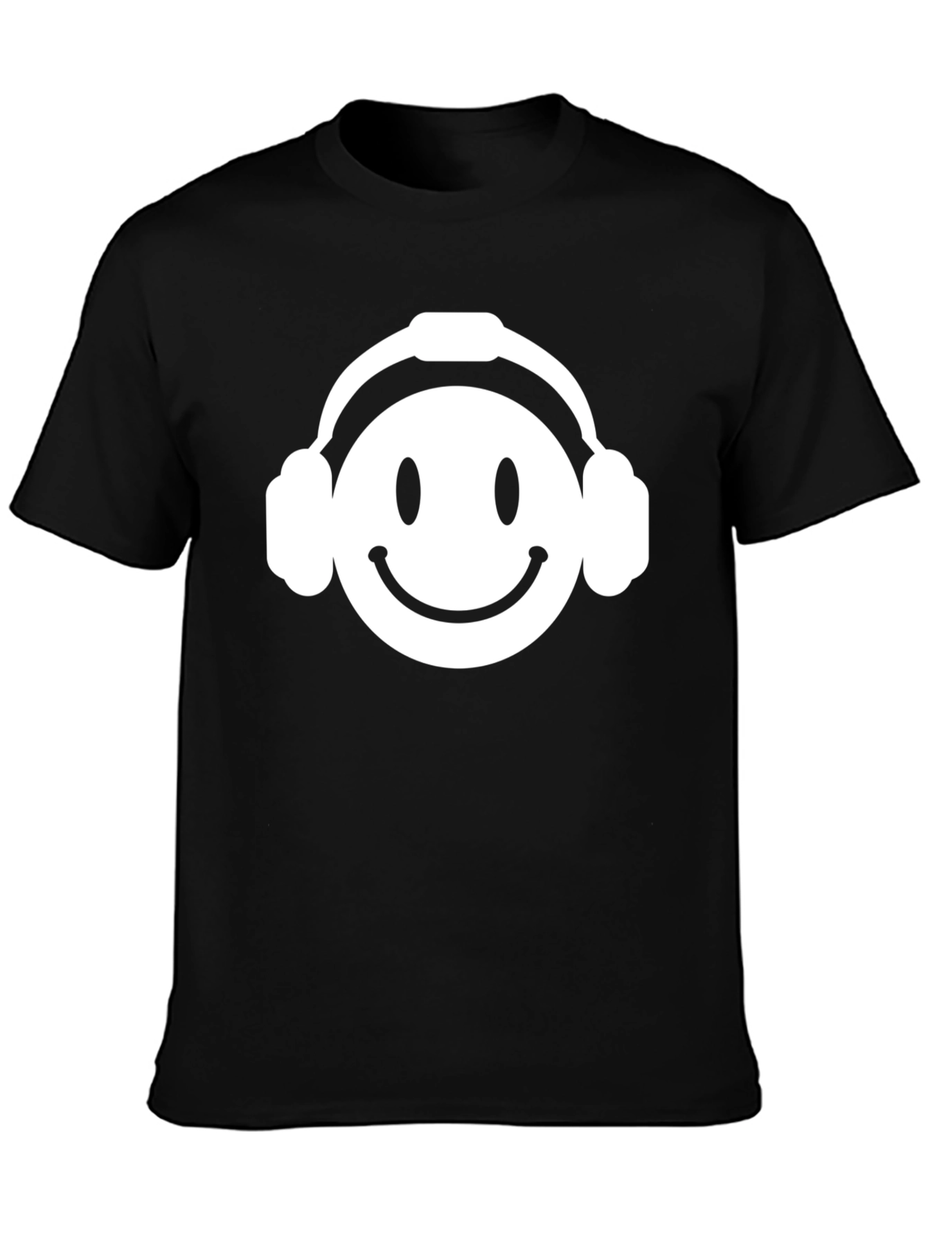 Smiley Face Headphones Black T-Shirt