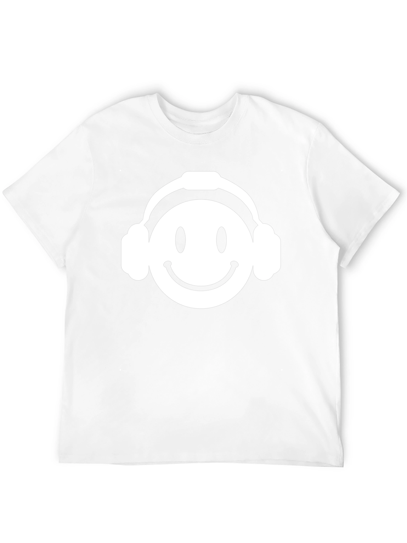 Smiley Face Headphones Black T-Shirt