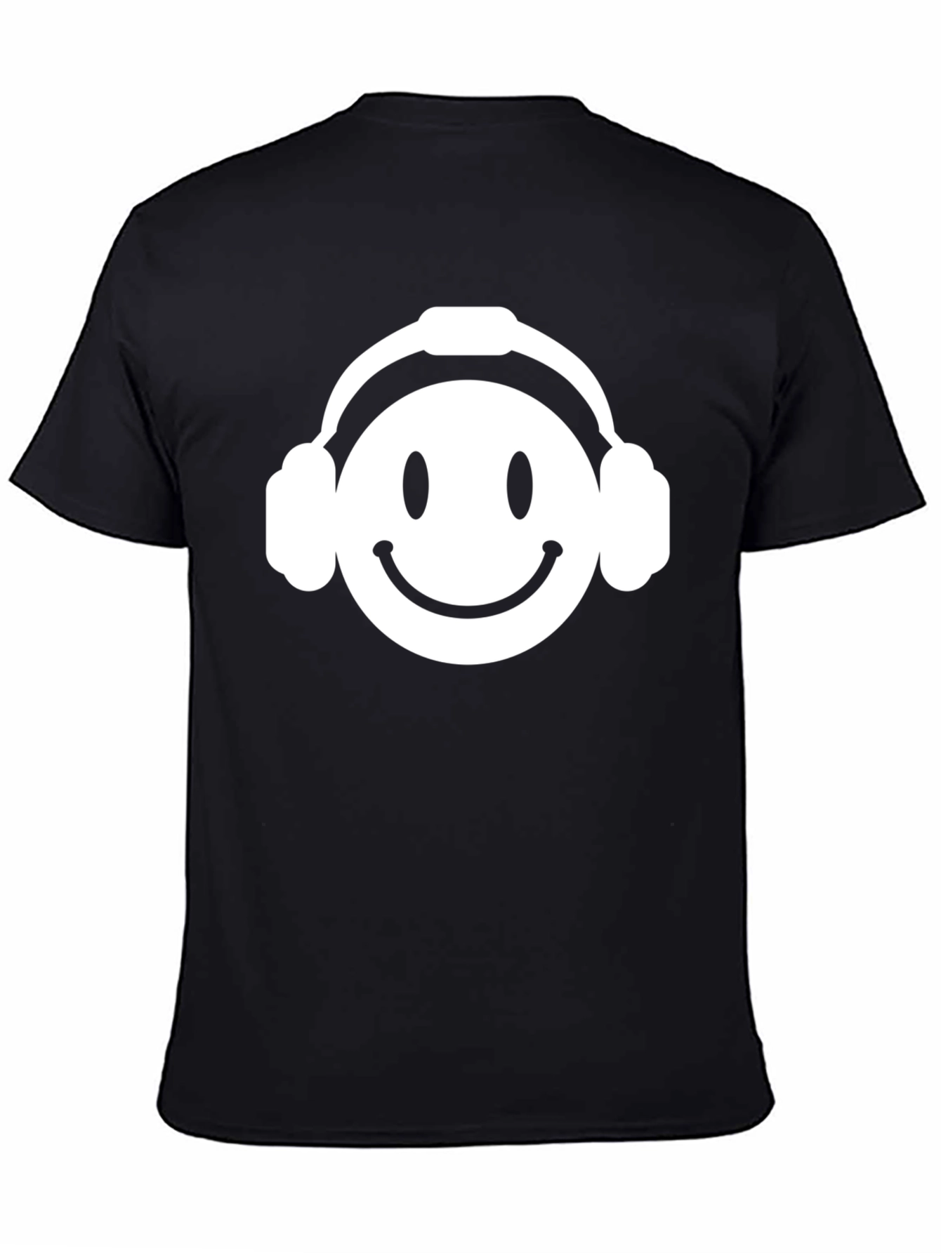 Smiley Face Headphones Black T-Shirt
